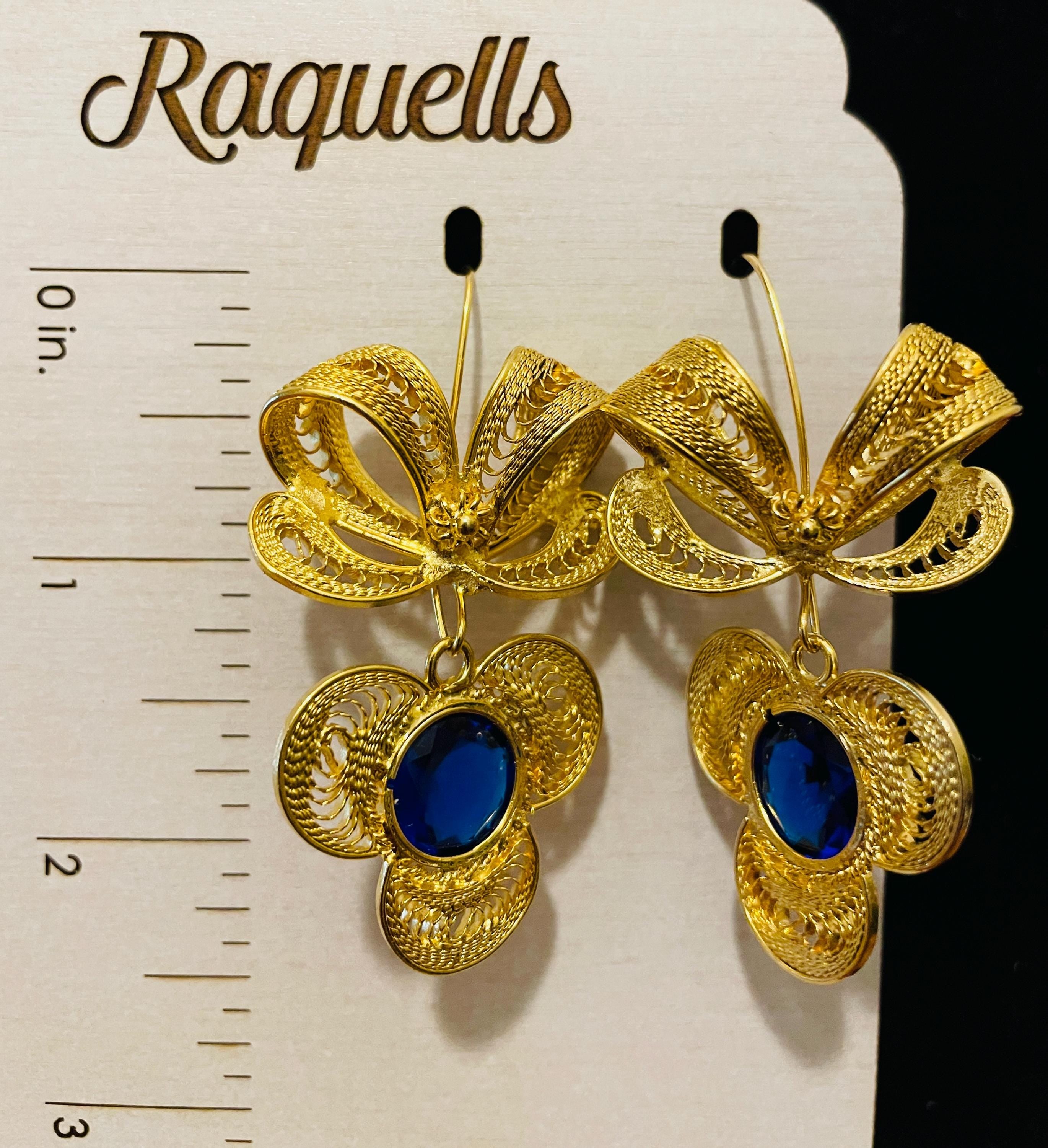 Image of Ribbon Pendant Beautiful Mexican Artisanal Gold plated Earrings - Folkloric Earrings made by our Oaxaca Artisan Partners