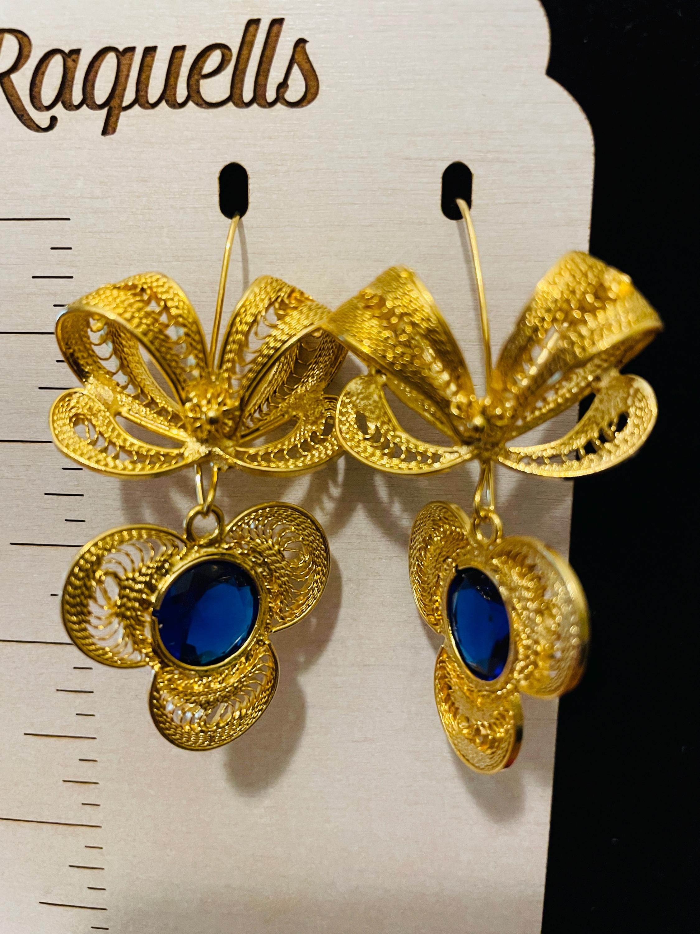 Image of Ribbon Pendant Beautiful Mexican Artisanal Gold plated Earrings - Folkloric Earrings made by our Oaxaca Artisan Partners