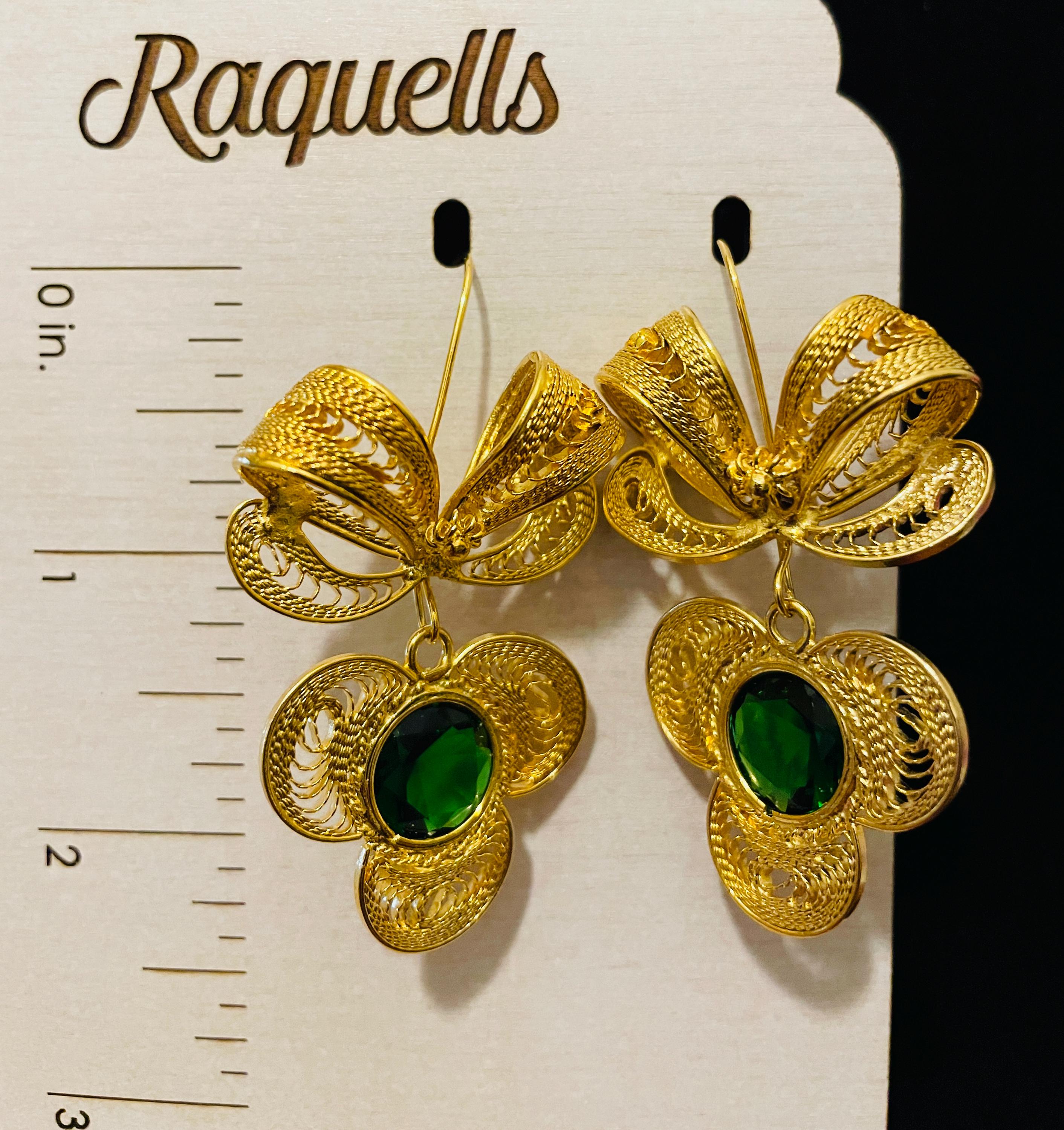 Image of Ribbon Pendant Beautiful Mexican Artisanal Gold plated Earrings - Folkloric Earrings made by our Oaxaca Artisan Partners