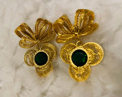 Image of Ribbon Pendant Beautiful Mexican Artisanal Gold plated Earrings - Folkloric Earrings made by our Oaxaca Artisan Partners