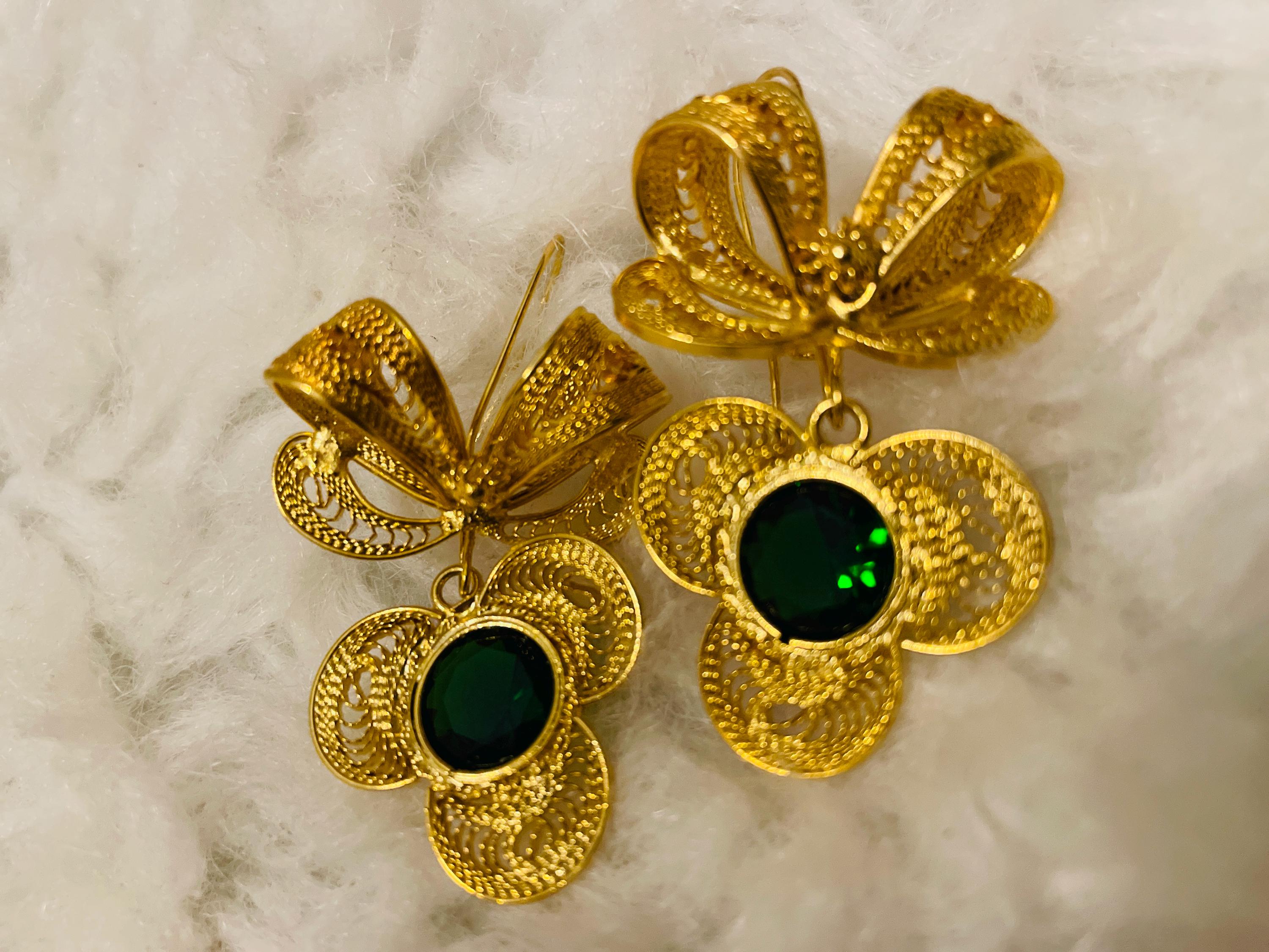 Image of Ribbon Pendant Beautiful Mexican Artisanal Gold plated Earrings - Folkloric Earrings made by our Oaxaca Artisan Partners