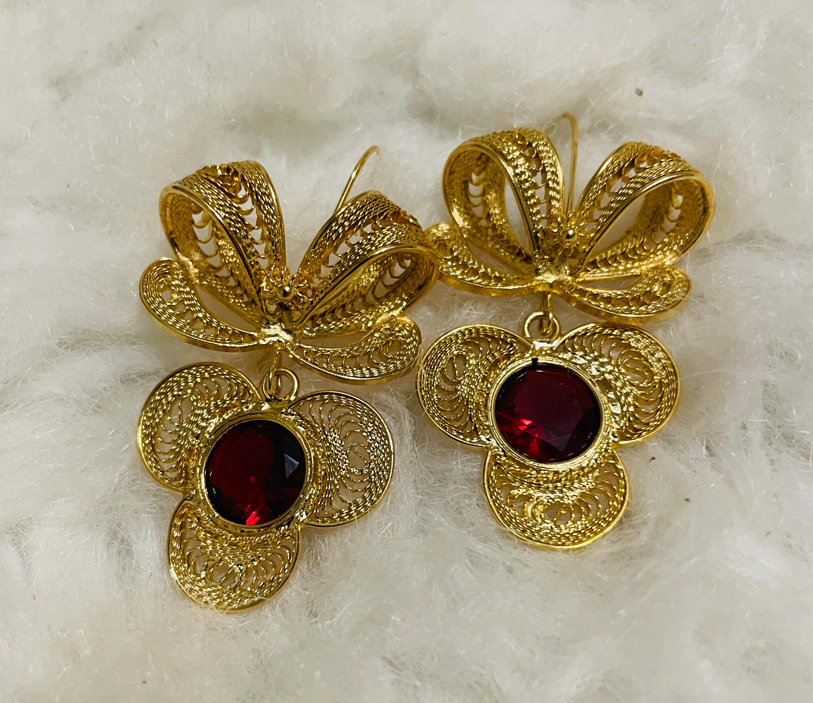 Image of Ribbon Pendant Beautiful Mexican Artisanal Gold plated Earrings - Folkloric Earrings made by our Oaxaca Artisan Partners