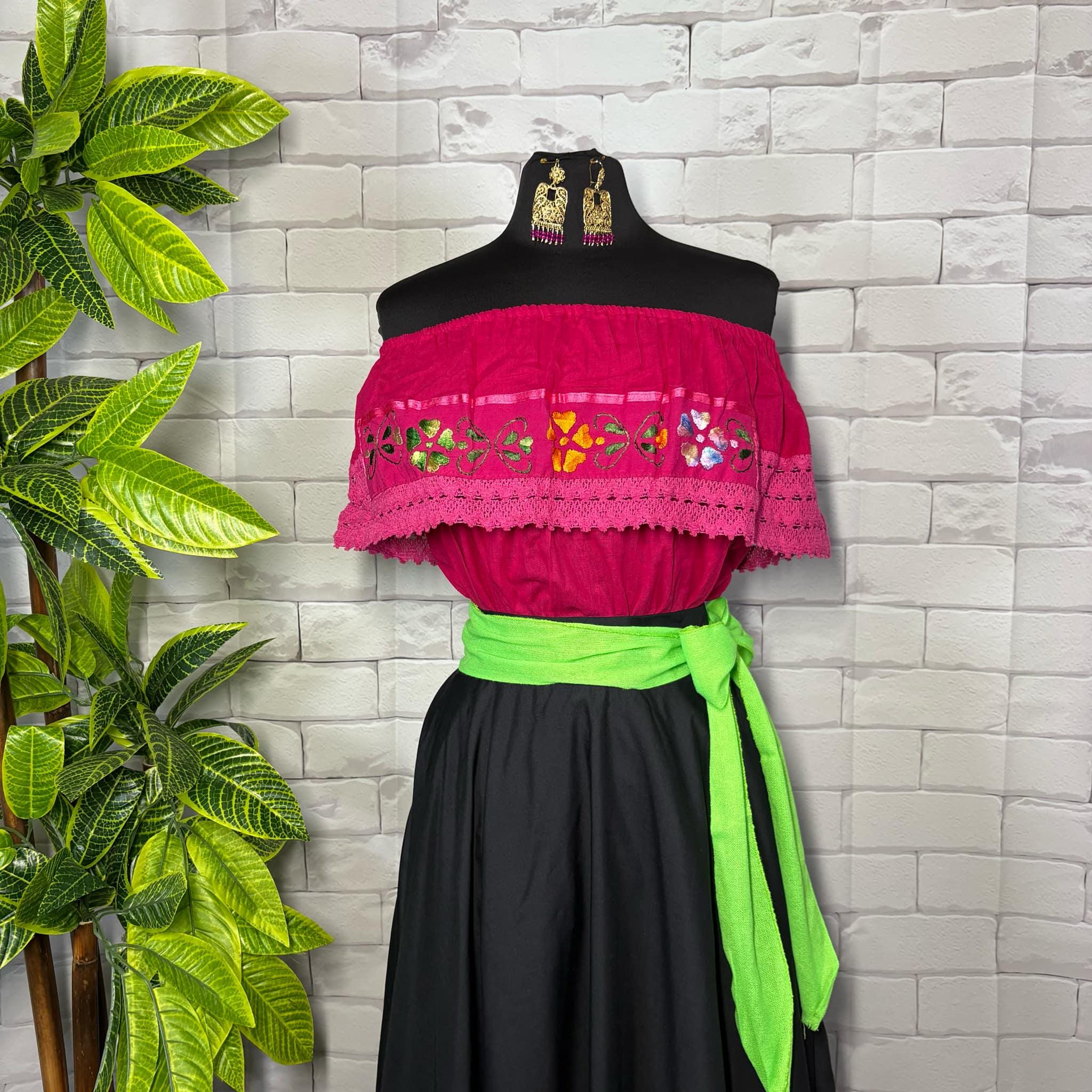 Image of Vibrant Handmade Mexican Off-Shoulder Blouse- Cross-stitched Floral Design Blouse - Artisanal Flower Gauze Blouse- One Size Fits Sizes S-L