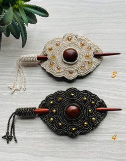 Image of Gorgeous Hand Beaded Hair Stick Barrette - Handmade Barrette - Artisanal Hair Accessory