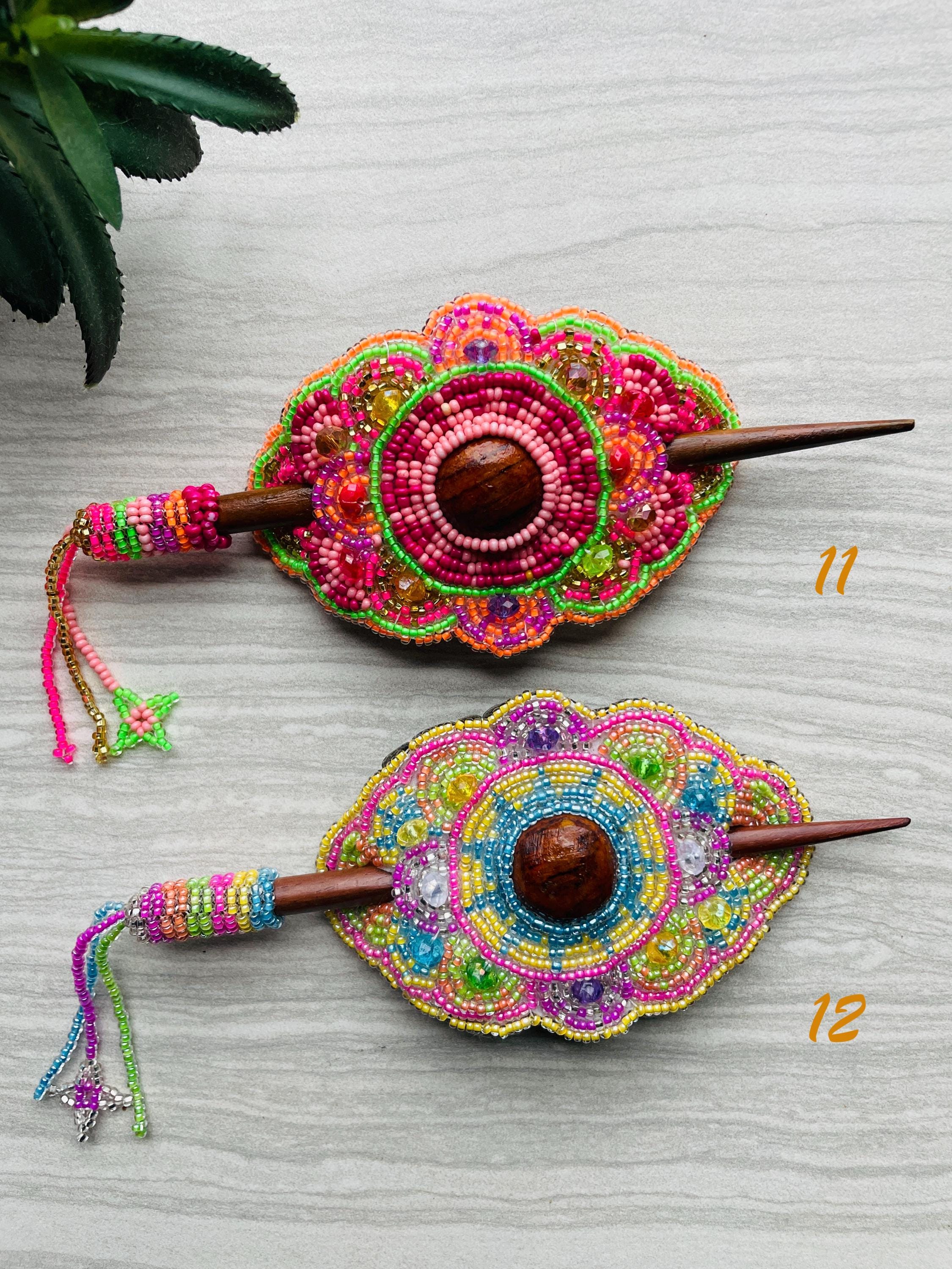 Gorgeous Hand Beaded Hair Stick Barrette - Handmade Barrette - Artisanal Hair Accessory
