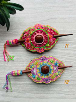 Image of Gorgeous Hand Beaded Hair Stick Barrette - Handmade Barrette - Artisanal Hair Accessory