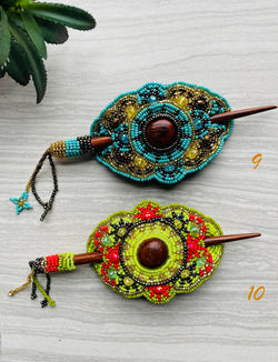 Image of Gorgeous Hand Beaded Hair Stick Barrette - Handmade Barrette - Artisanal Hair Accessory