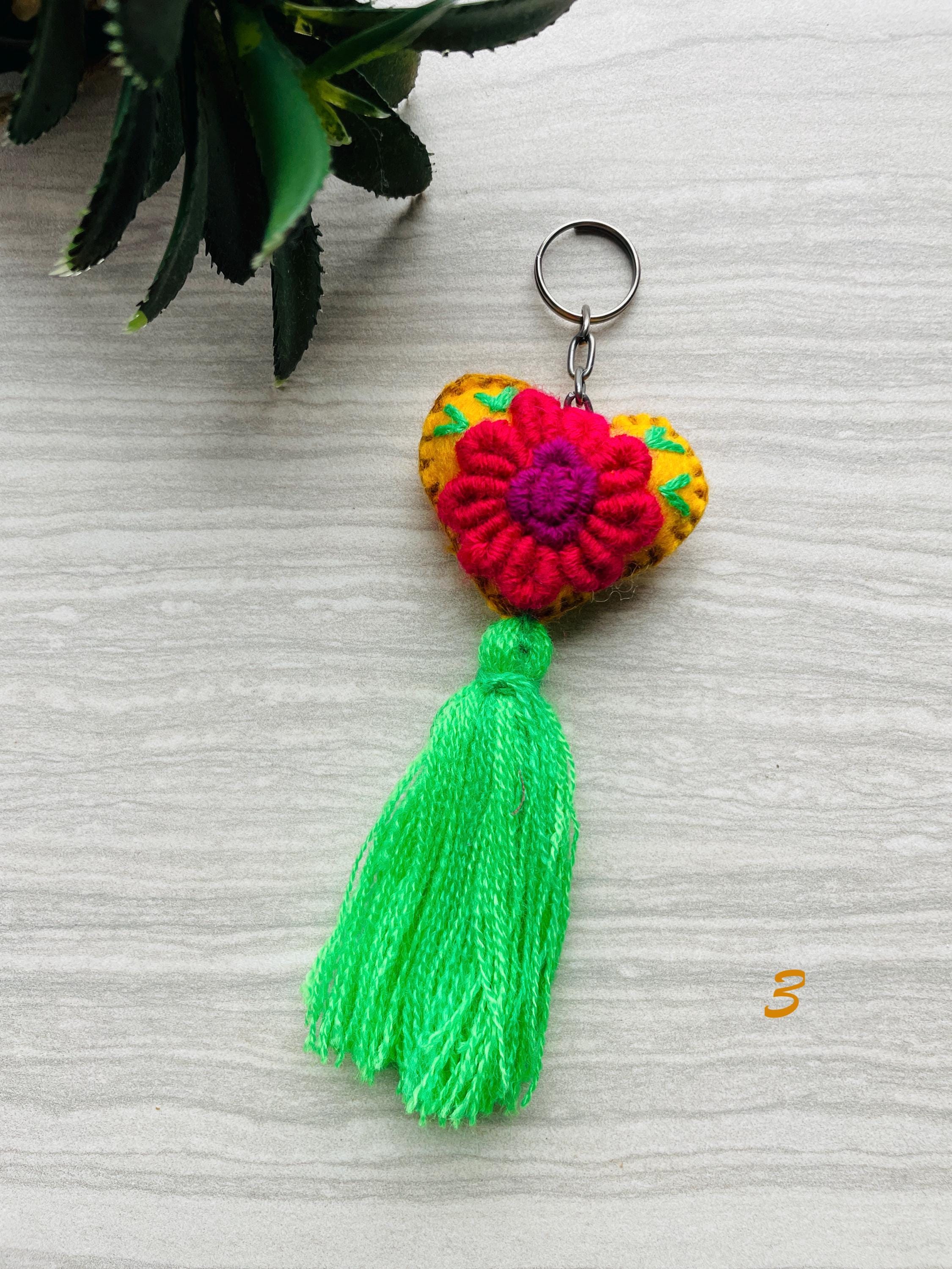Image of Handmade Heart Tassel Keychain - Artisanal Keychain - Handmade Charm