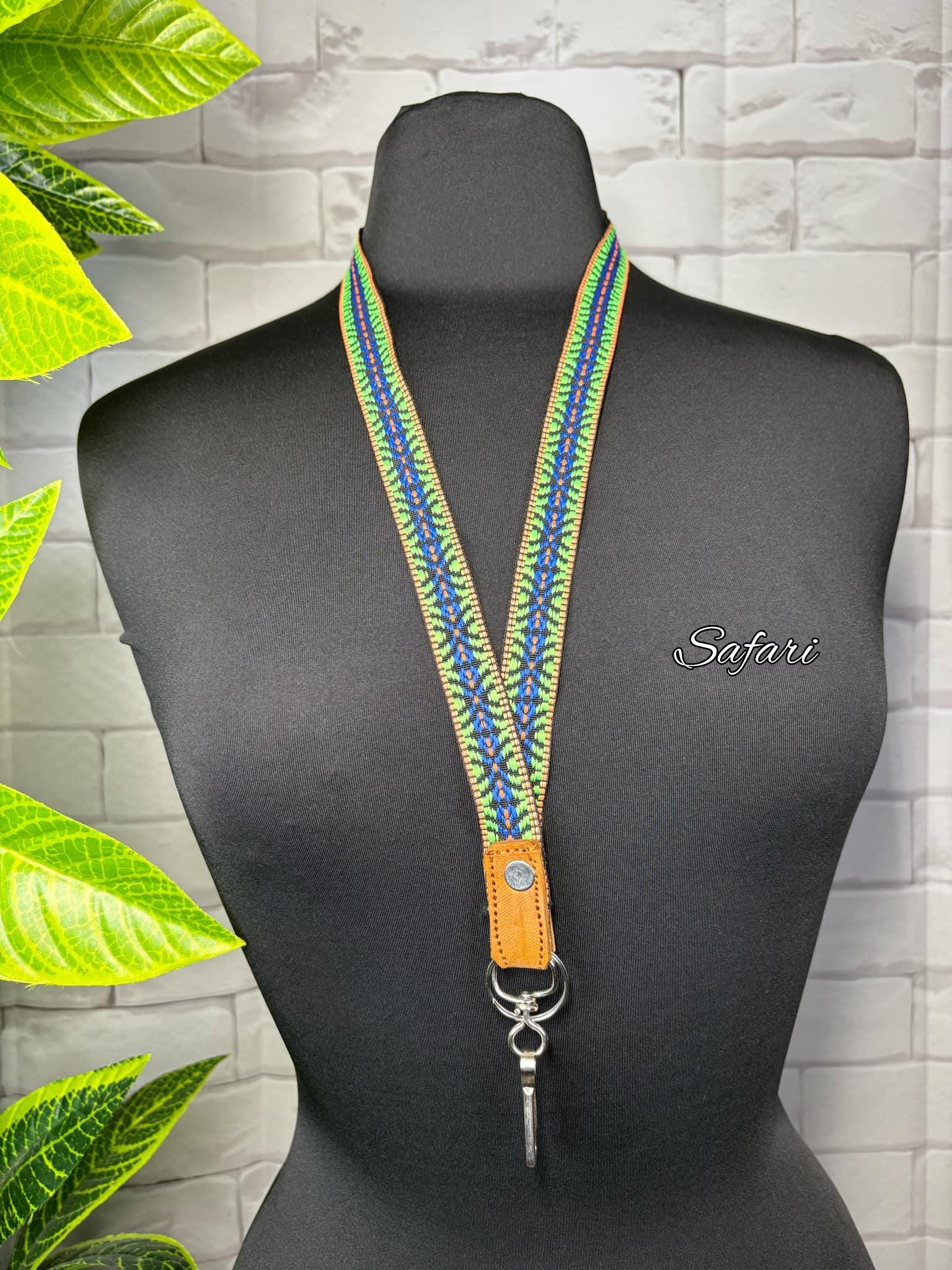 Image of Handmade Thin Geoprint Embroidered Lanyard - Mexican Lanyard - Artisanal Lanyard