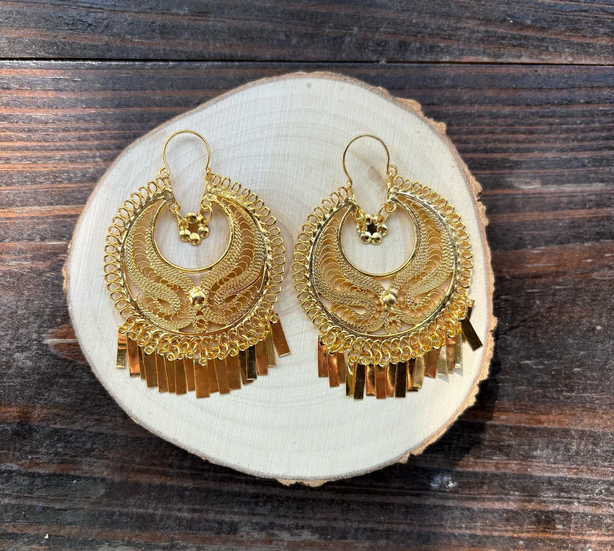 Image of India Daisy-Traditional Mexican Artisanal Earrings-Gold/Silver Plated Circular Floral Folkloric Earrings made by our Oaxaca Artisan Partners