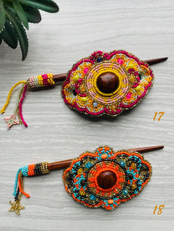 Image of Gorgeous Hand Beaded Hair Stick Barrette - Handmade Barrette - Artisanal Hair Accessory