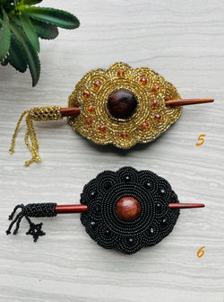 Image of Gorgeous Hand Beaded Hair Stick Barrette - Handmade Barrette - Artisanal Hair Accessory