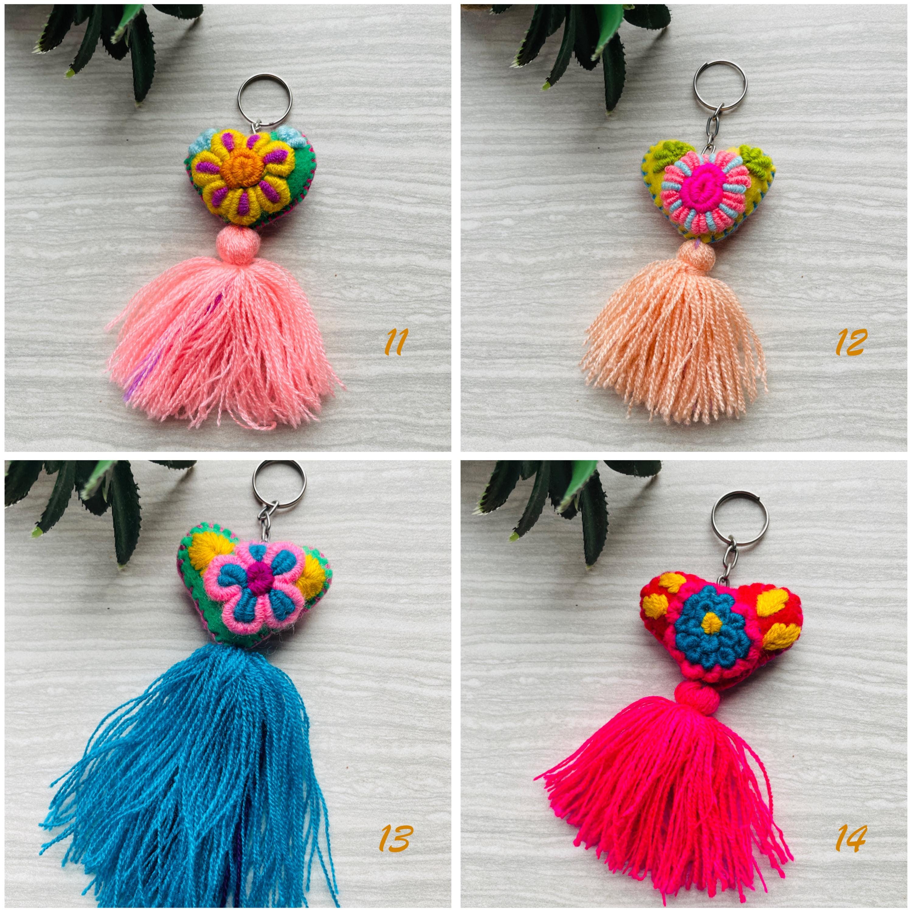Handmade Heart Tassel Keychain - Artisanal Keychain - Handmade Charm