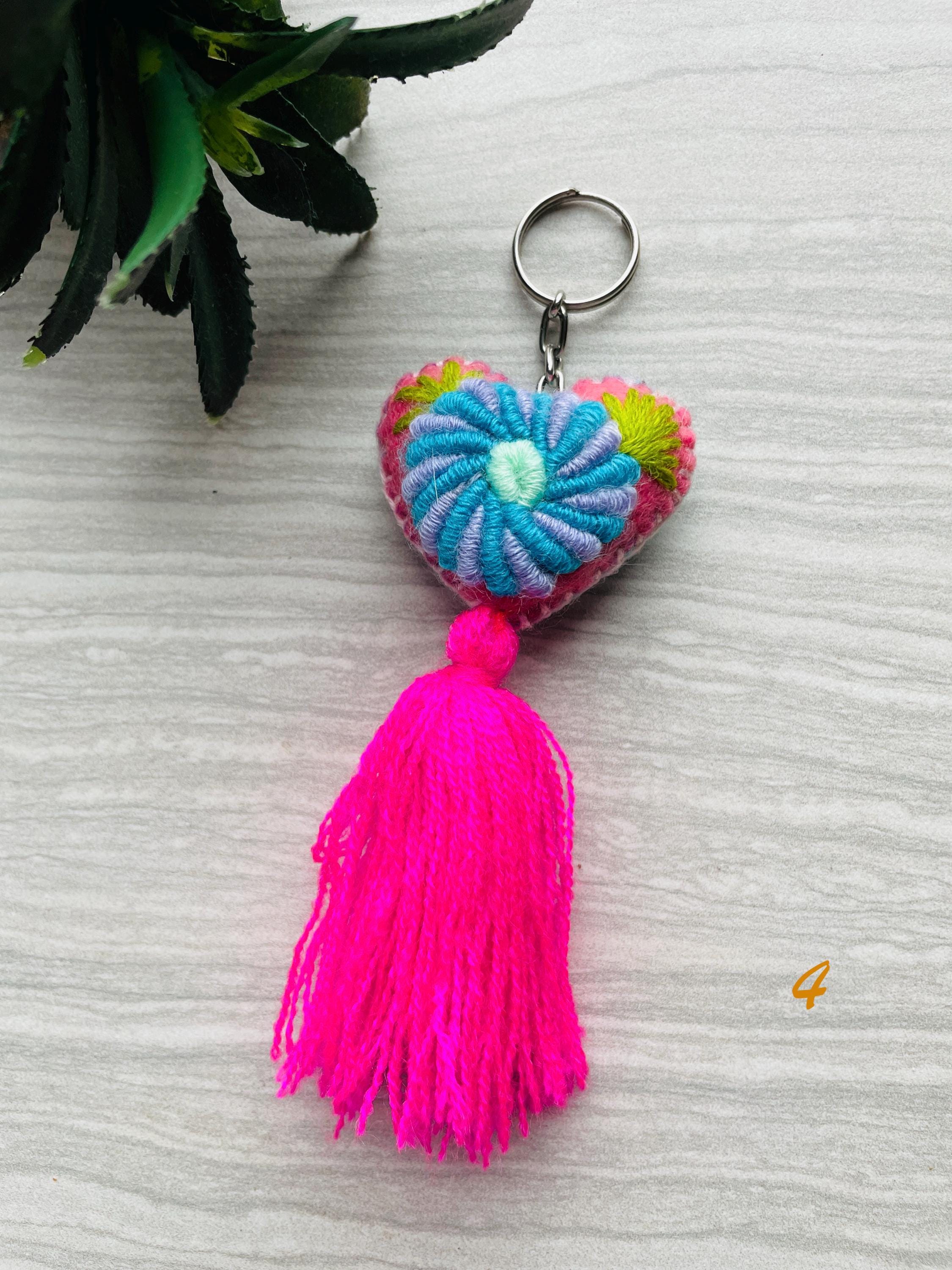 Image of Handmade Heart Tassel Keychain - Artisanal Keychain - Handmade Charm