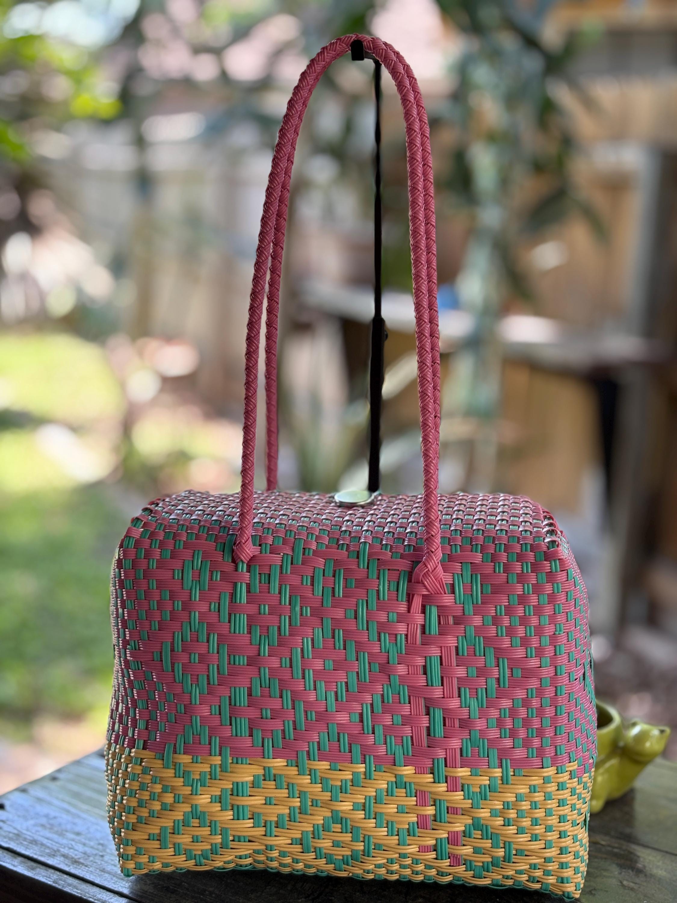 Image of Handwoven Recycled Sky Blue Shoulder Bag - Artisan Made Purse from Chiapas, Mexico