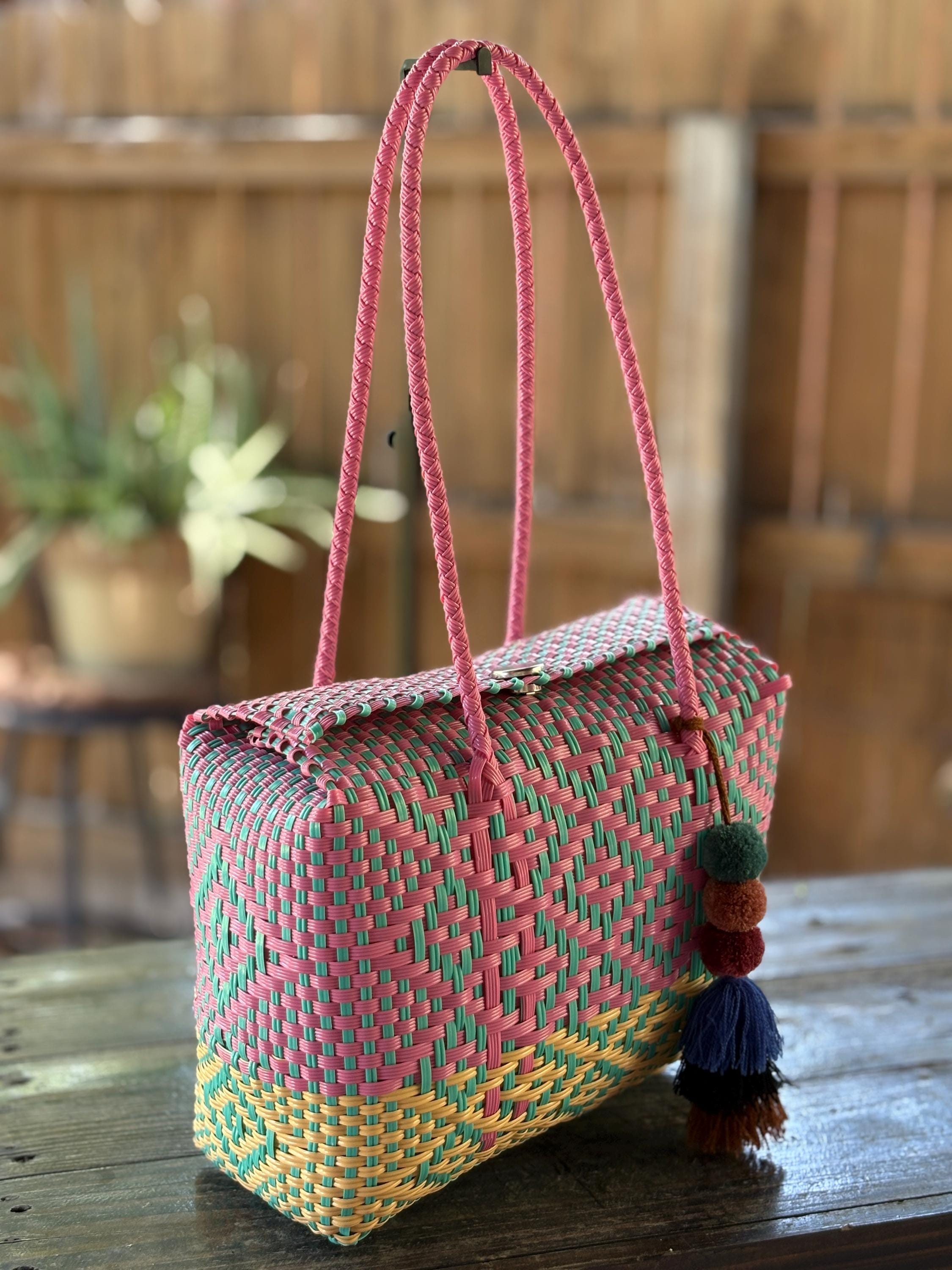 Image of Handwoven Recycled two tone Shoulder Bag - Artisan Made Purse from Chiapas, Mexico