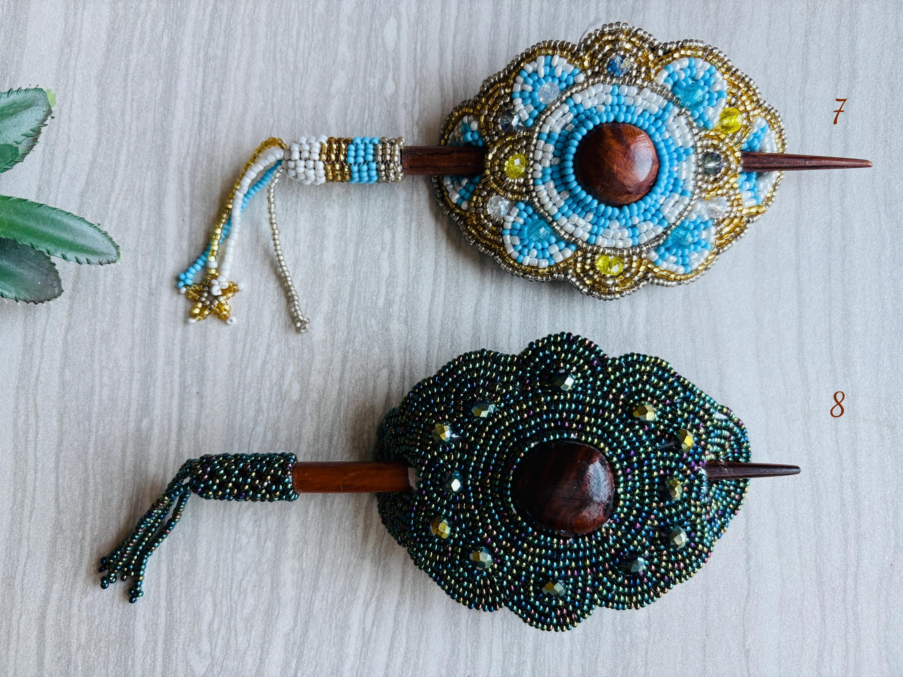 Image of Gorgeous Hand Beaded Hair Stick Barrette - Handmade Barrette - Artisanal Hair Accessory