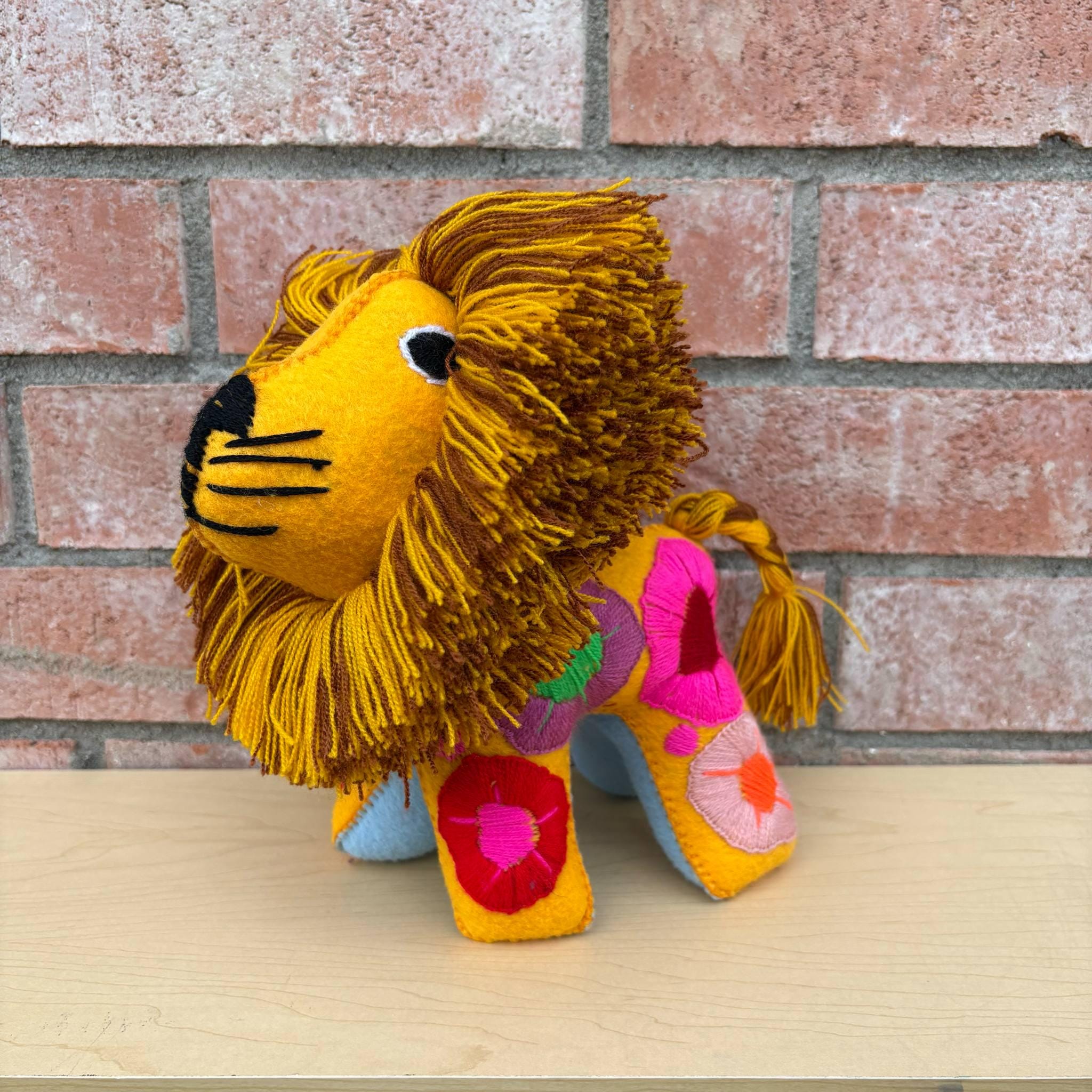 Image of Hand Embroidered Artisanal Stuffed LION - Handmade Stuffed Animals -Beautiful Handcrafted Lion - Perfect for an authentic & meaningful gift