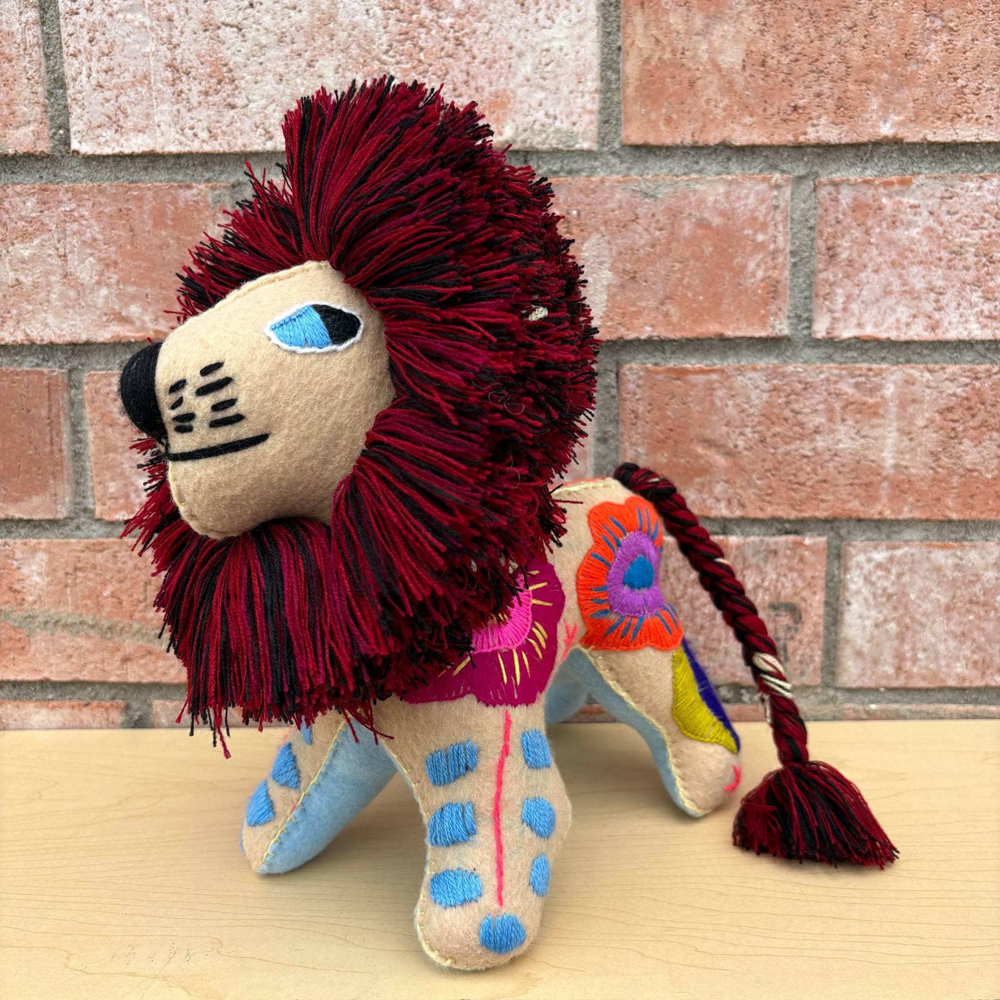 Hand Embroidered Artisanal Stuffed LION - Handmade Stuffed Animals -Beautiful Handcrafted Lion - Perfect for an authentic & meaningful gift