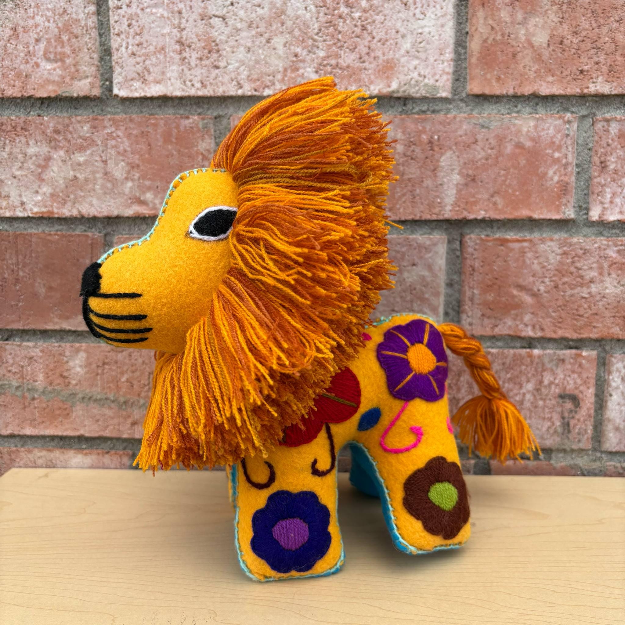 Hand Embroidered Artisanal Stuffed LION - Handmade Stuffed Animals -Beautiful Handcrafted Lion - Perfect for an authentic & meaningful gift