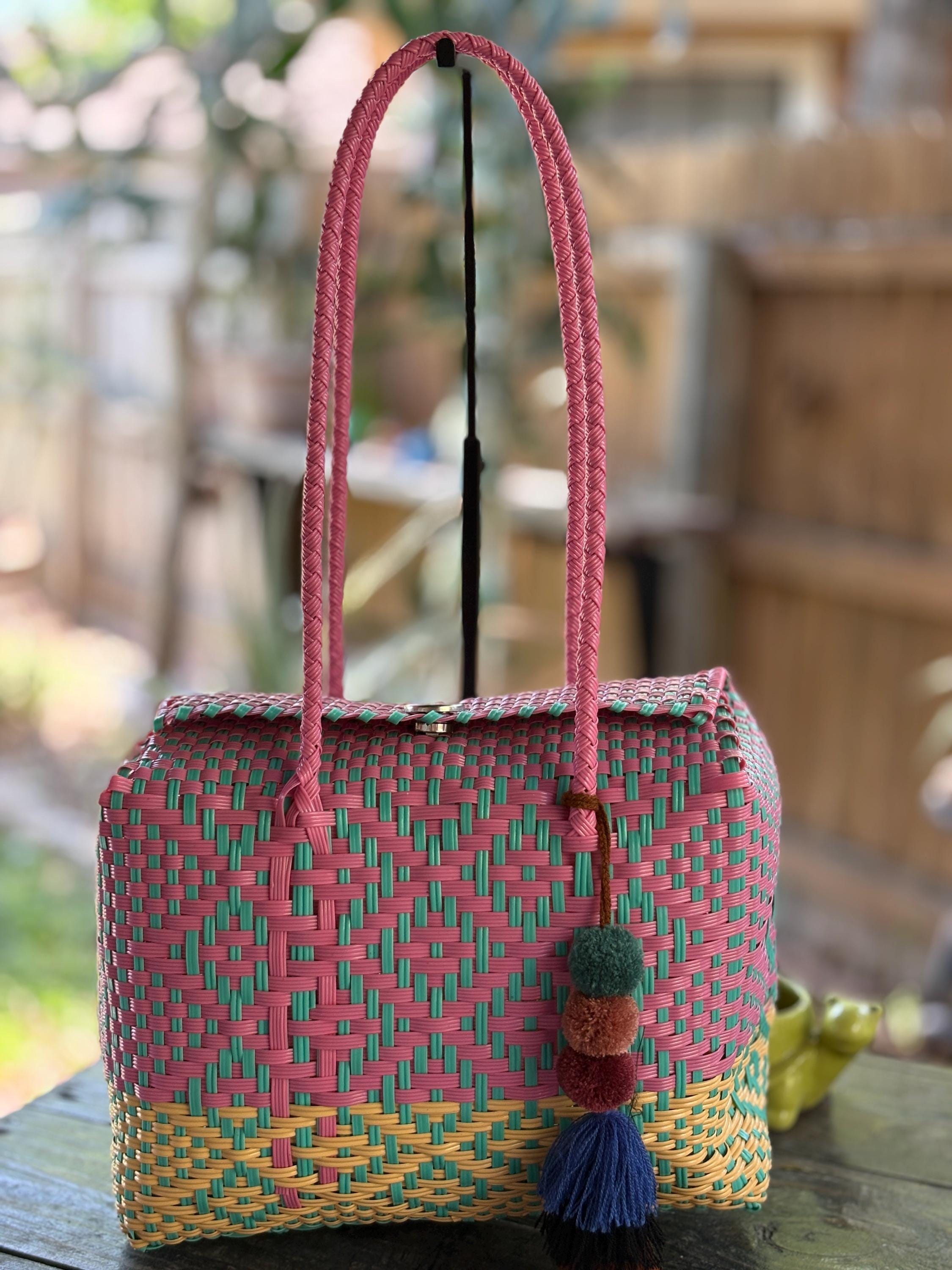 Image of Handwoven Recycled Sky Blue Shoulder Bag - Artisan Made Purse from Chiapas, Mexico