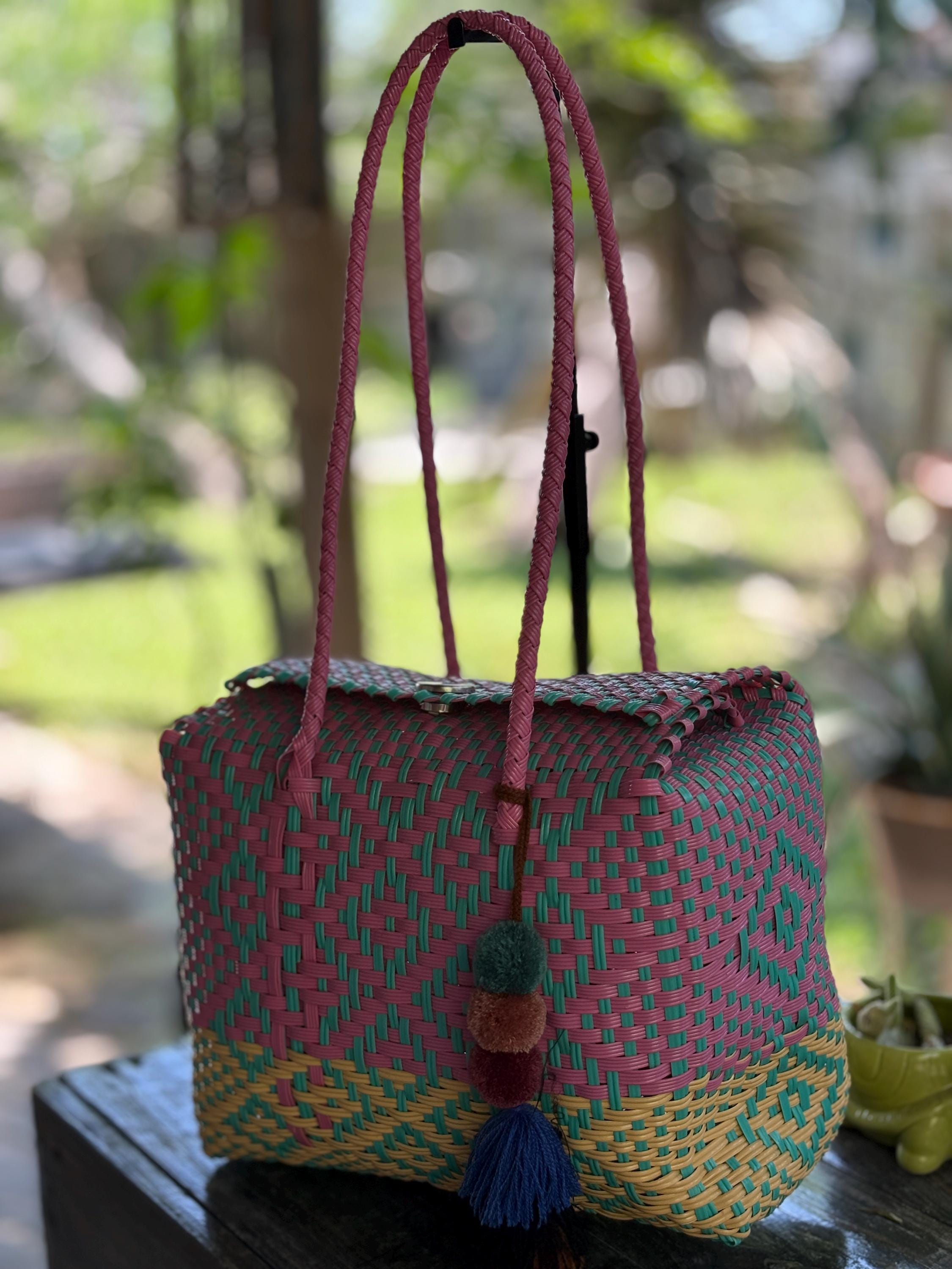 Handwoven Recycled Sky Blue Shoulder Bag - Artisan Made Purse from Chiapas, Mexico