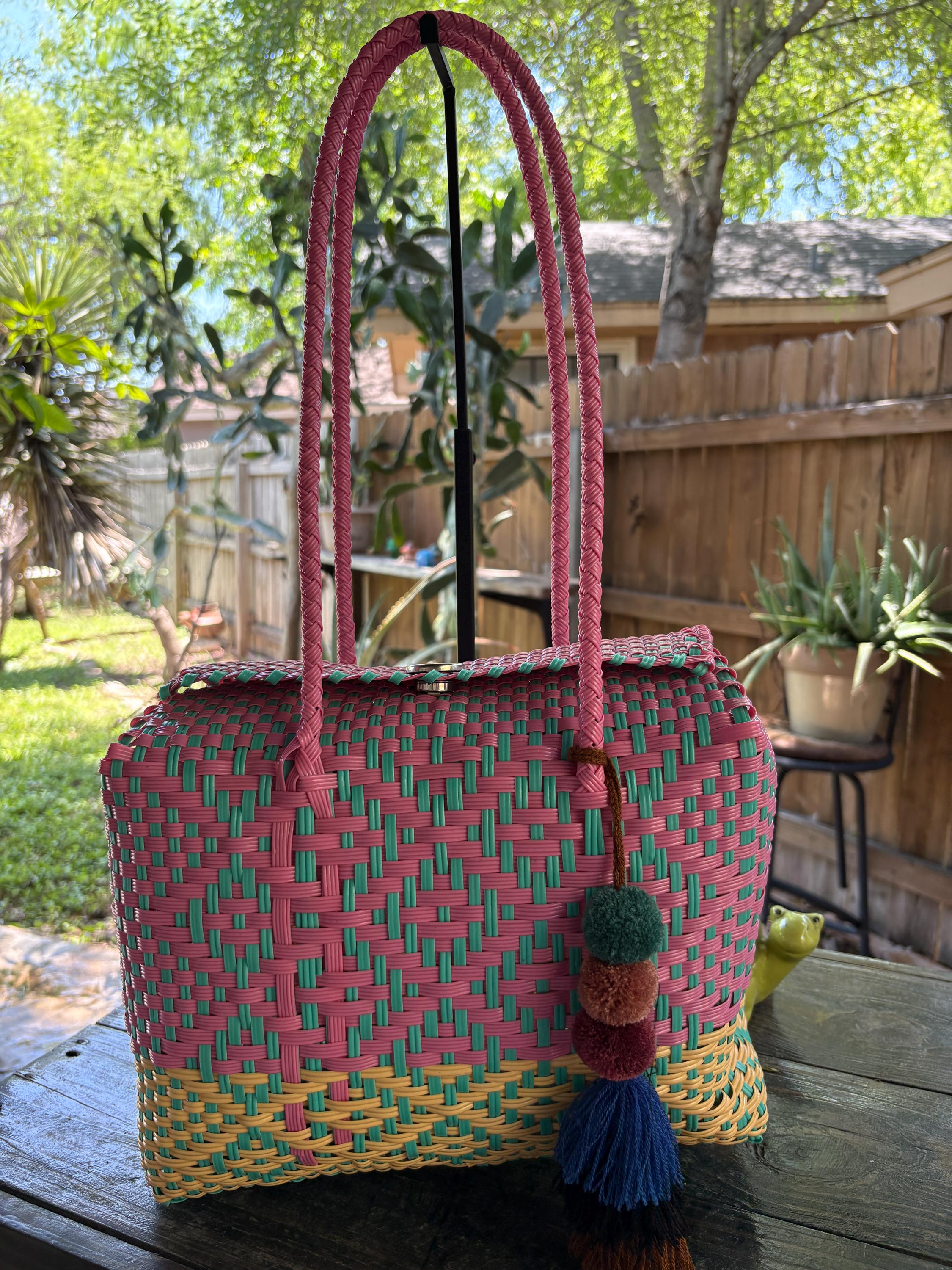 Image of Handwoven Recycled Sky Blue Shoulder Bag - Artisan Made Purse from Chiapas, Mexico
