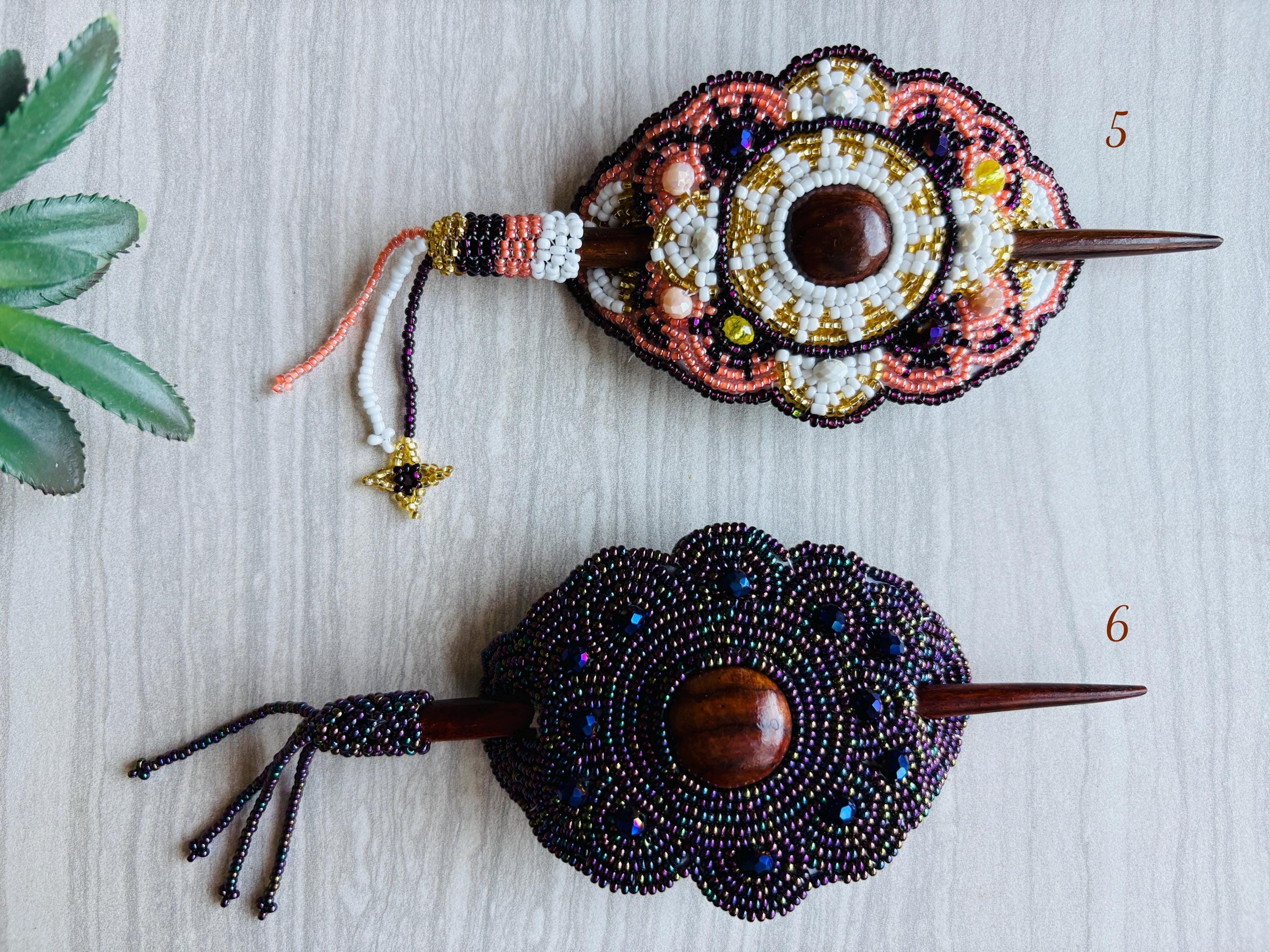 Image of Gorgeous Hand Beaded Hair Stick Barrette - Handmade Barrette - Artisanal Hair Accessory