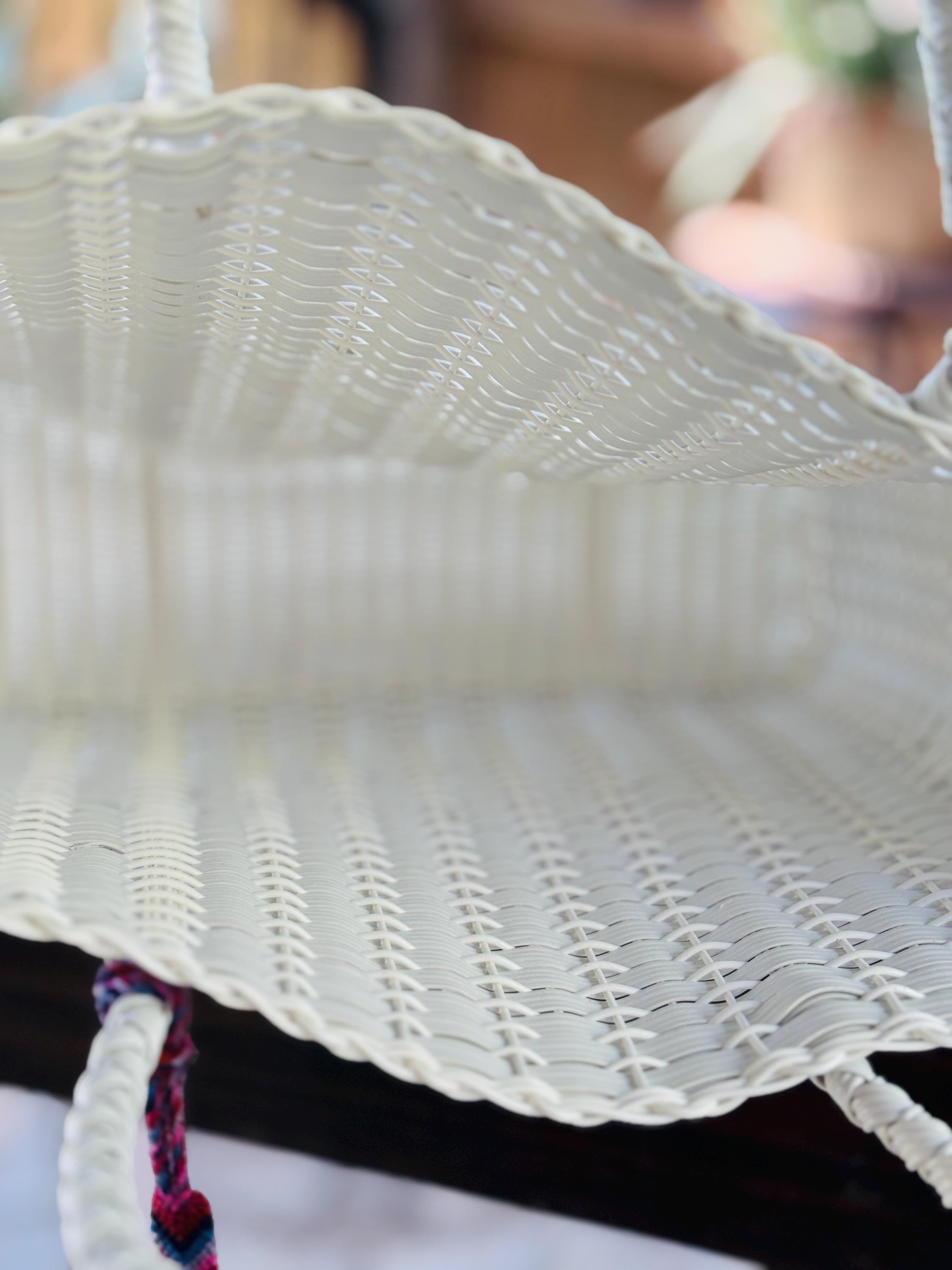 Image of White Handwoven Recycled Plastic Bag - Artisan Made Bag from Chiapas, Mexico - Great as a Groceries, Beach, Birthday Gift Bag