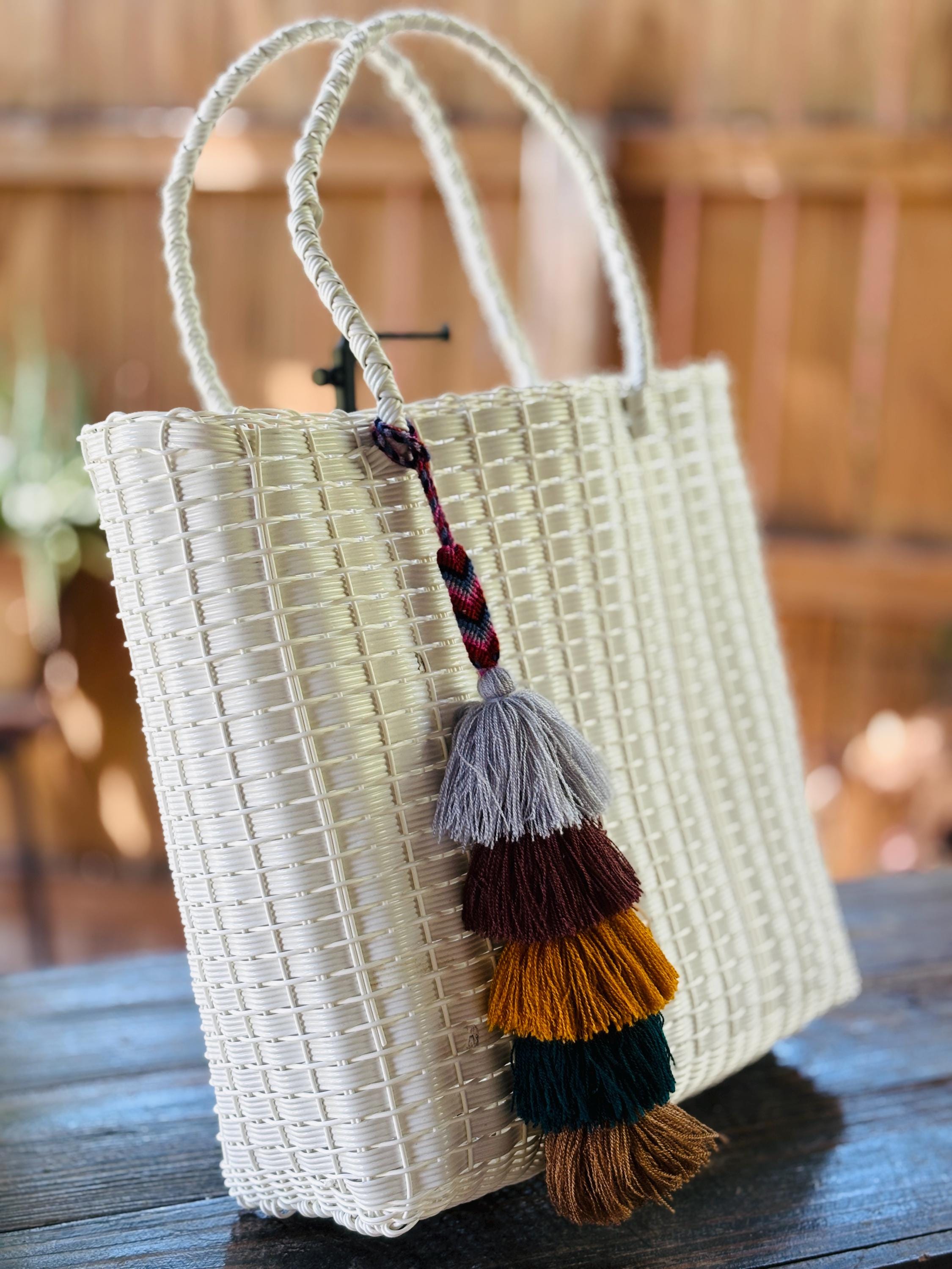 White Handwoven Recycled Plastic Bag - Artisan Made Bag from Chiapas, Mexico - Great as a Groceries, Beach, Birthday Gift Bag