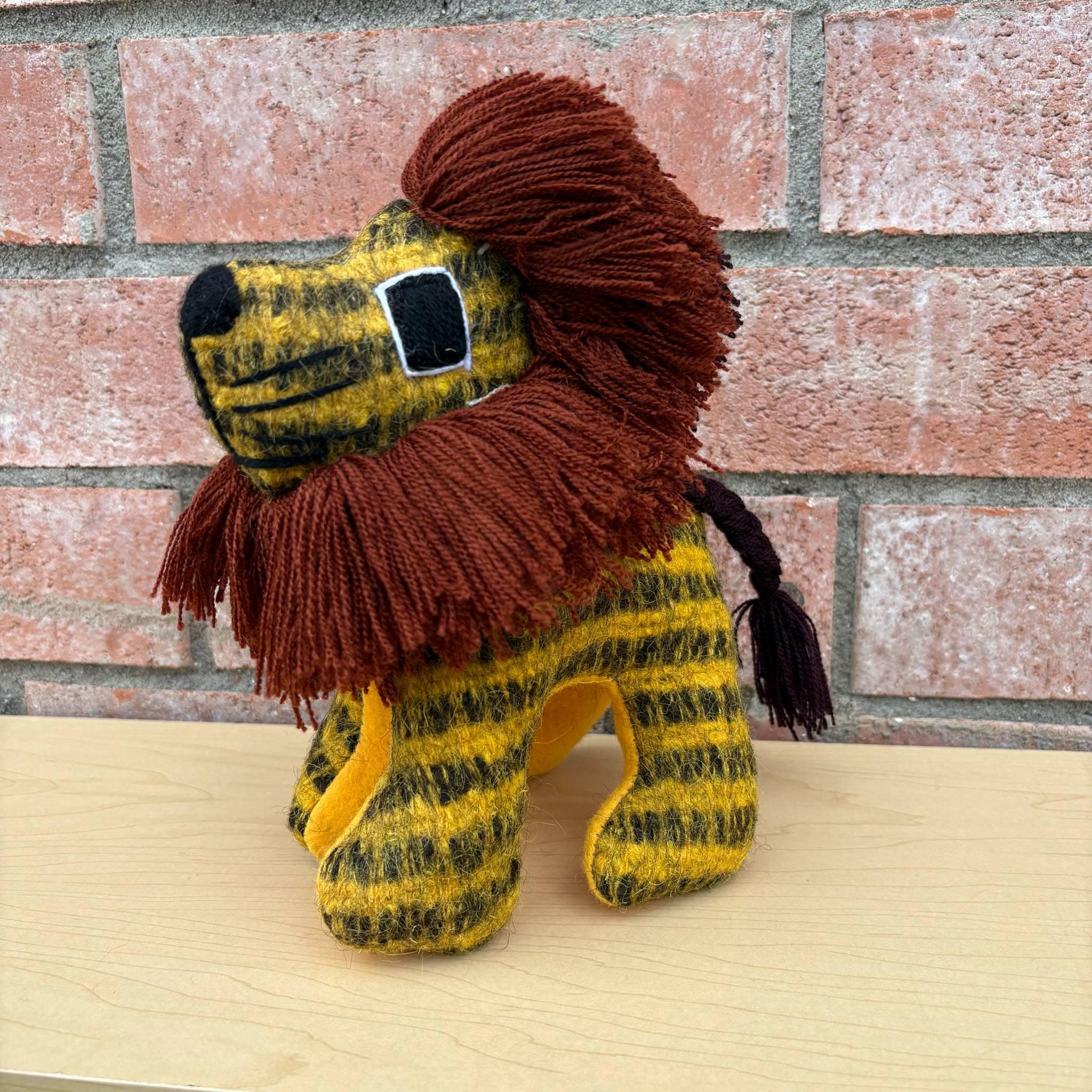 Image of Hand Embroidered Artisanal Stuffed LION - Handmade Stuffed Animals -Beautiful Handcrafted Lion - Perfect for an authentic & meaningful gift