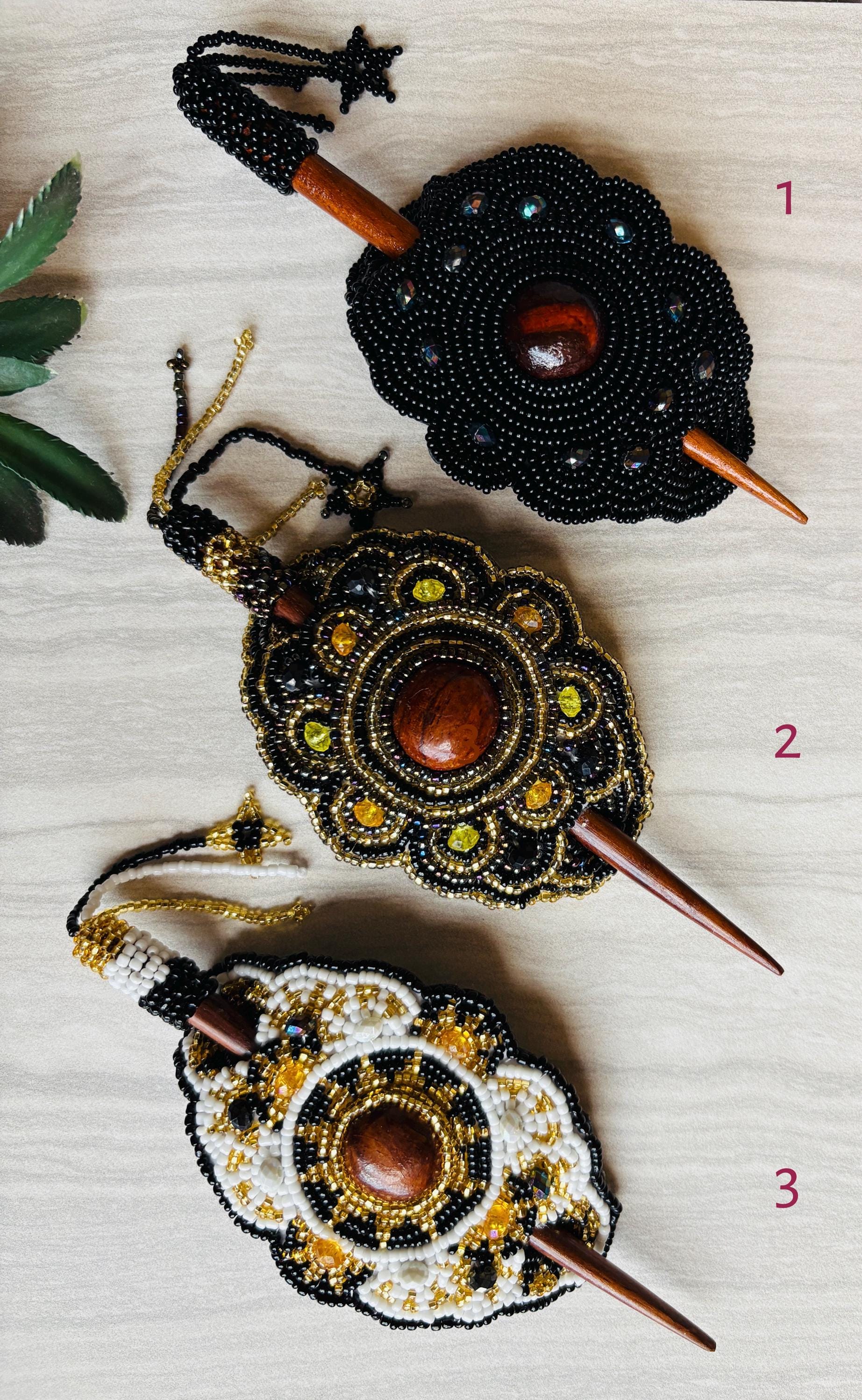Image of Hand Beaded Hair Stick Barrette: Artisanal Hair Accessory