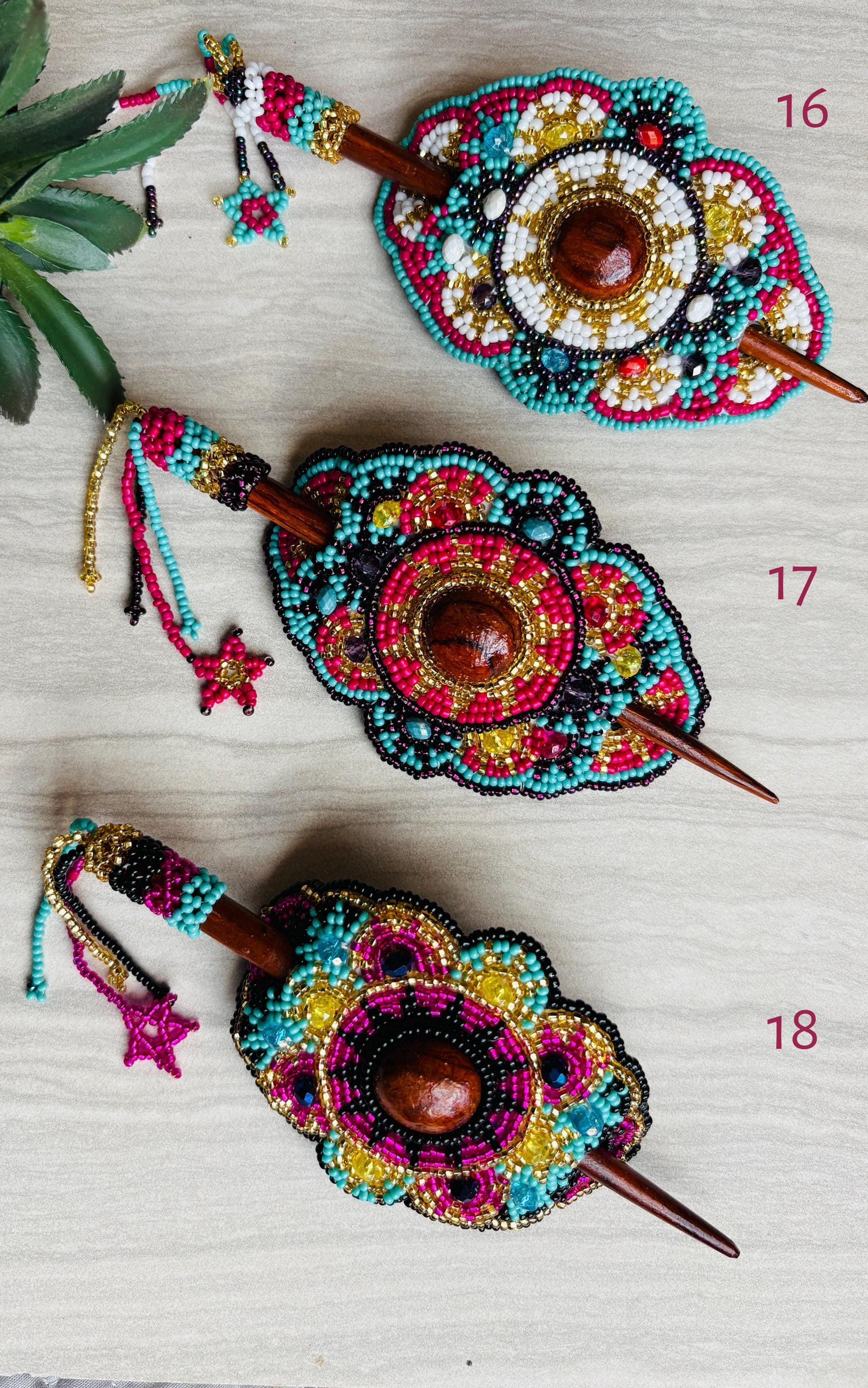 Image of Hand Beaded Hair Stick Barrette: Artisanal Hair Accessory