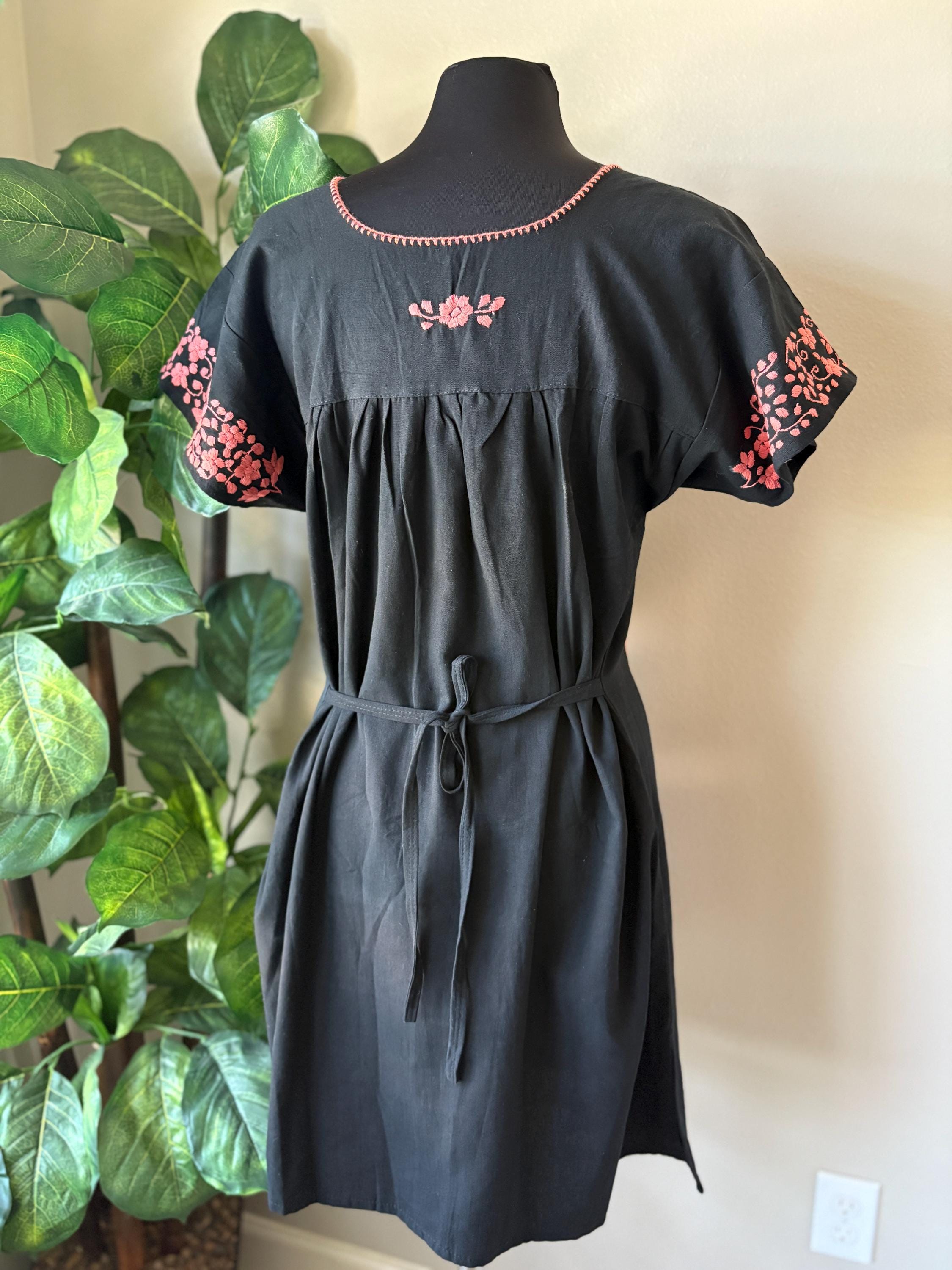 Image of Handmade Embroidered Tehuacán Mexican Dress: Artisan Boho Mini Dress
