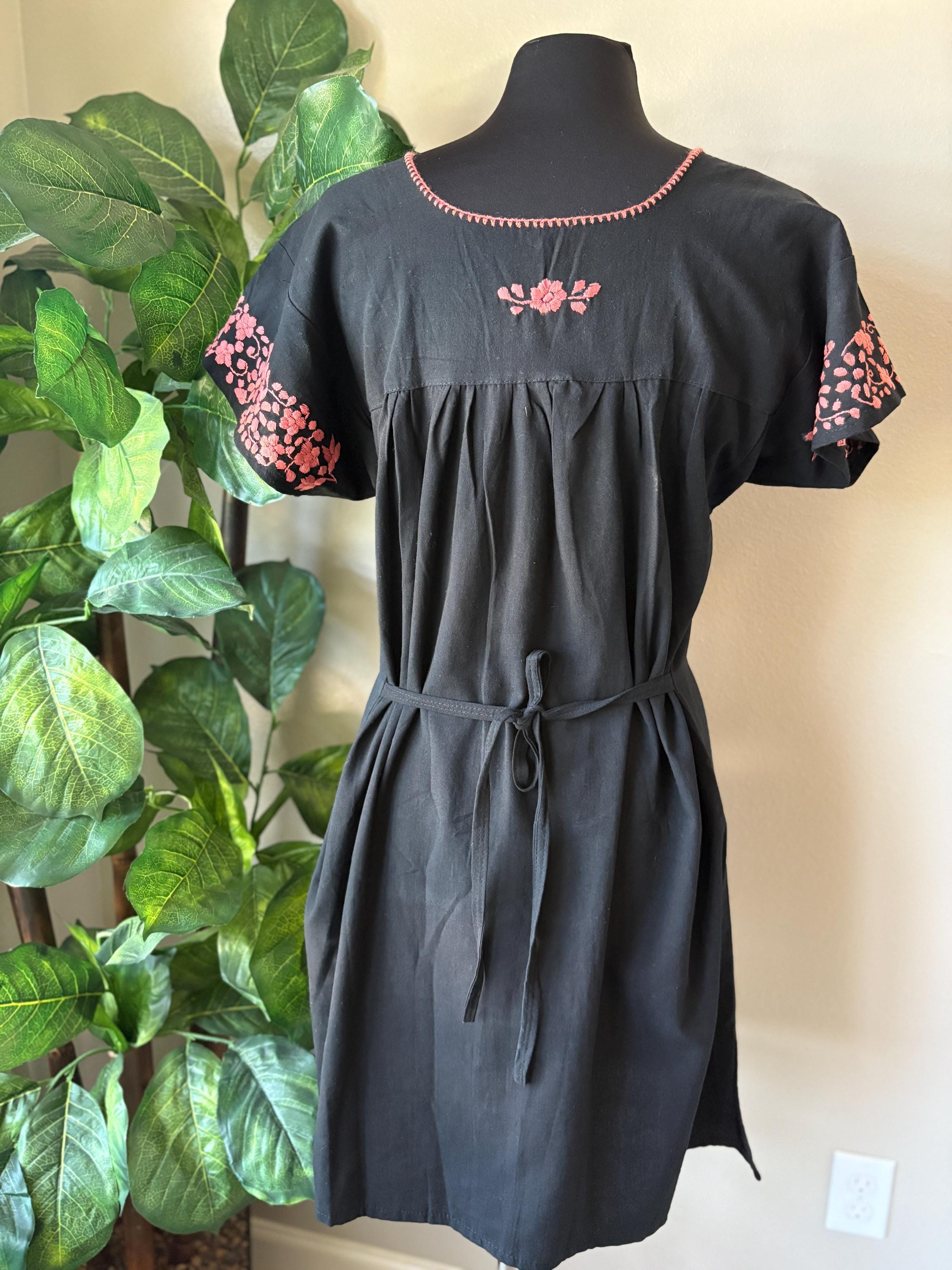 Handmade Embroidered Tehuacán Mexican Dress: Artisan Boho Mini Dress