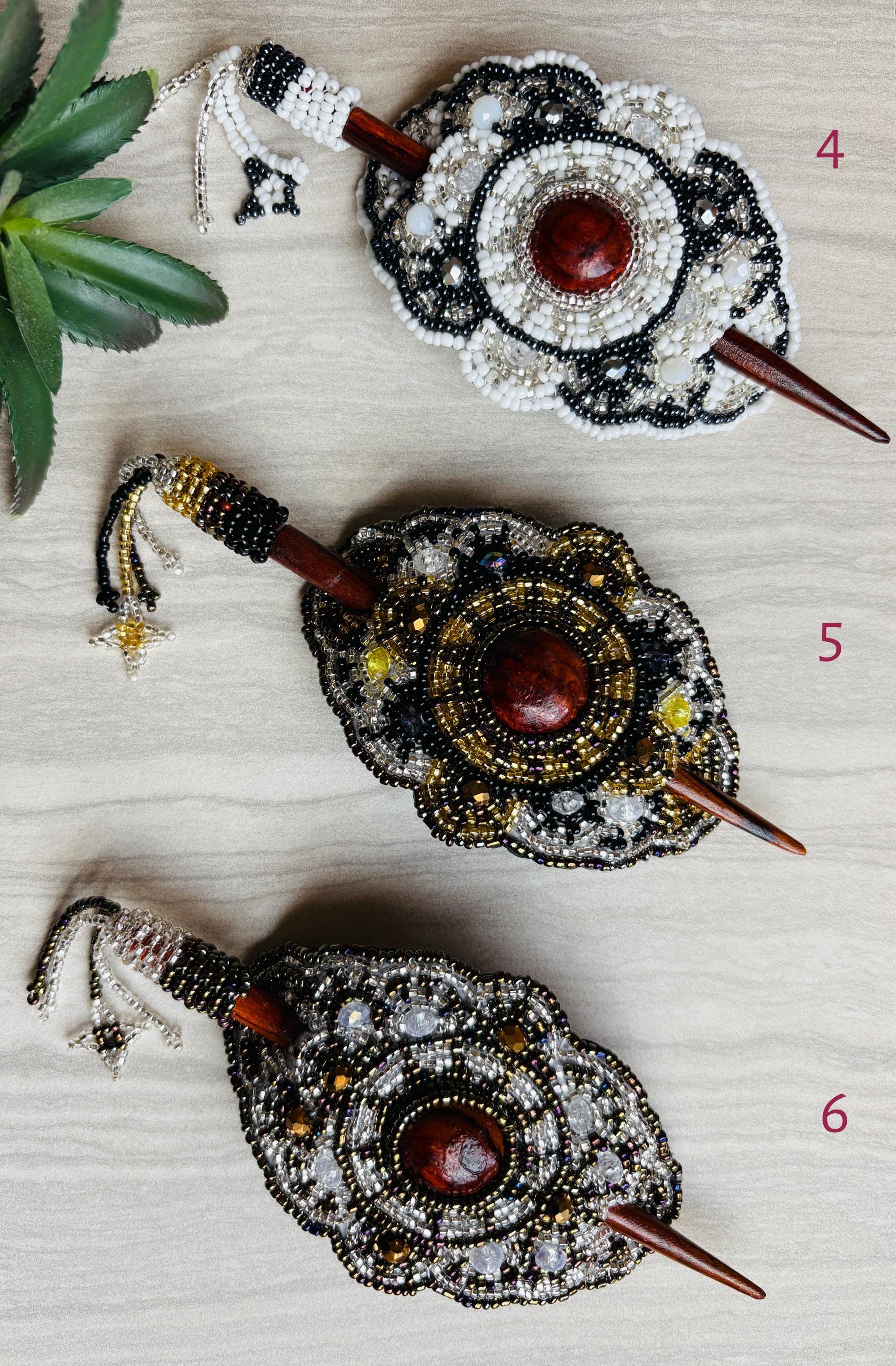 Image of Hand Beaded Hair Stick Barrette: Artisanal Hair Accessory