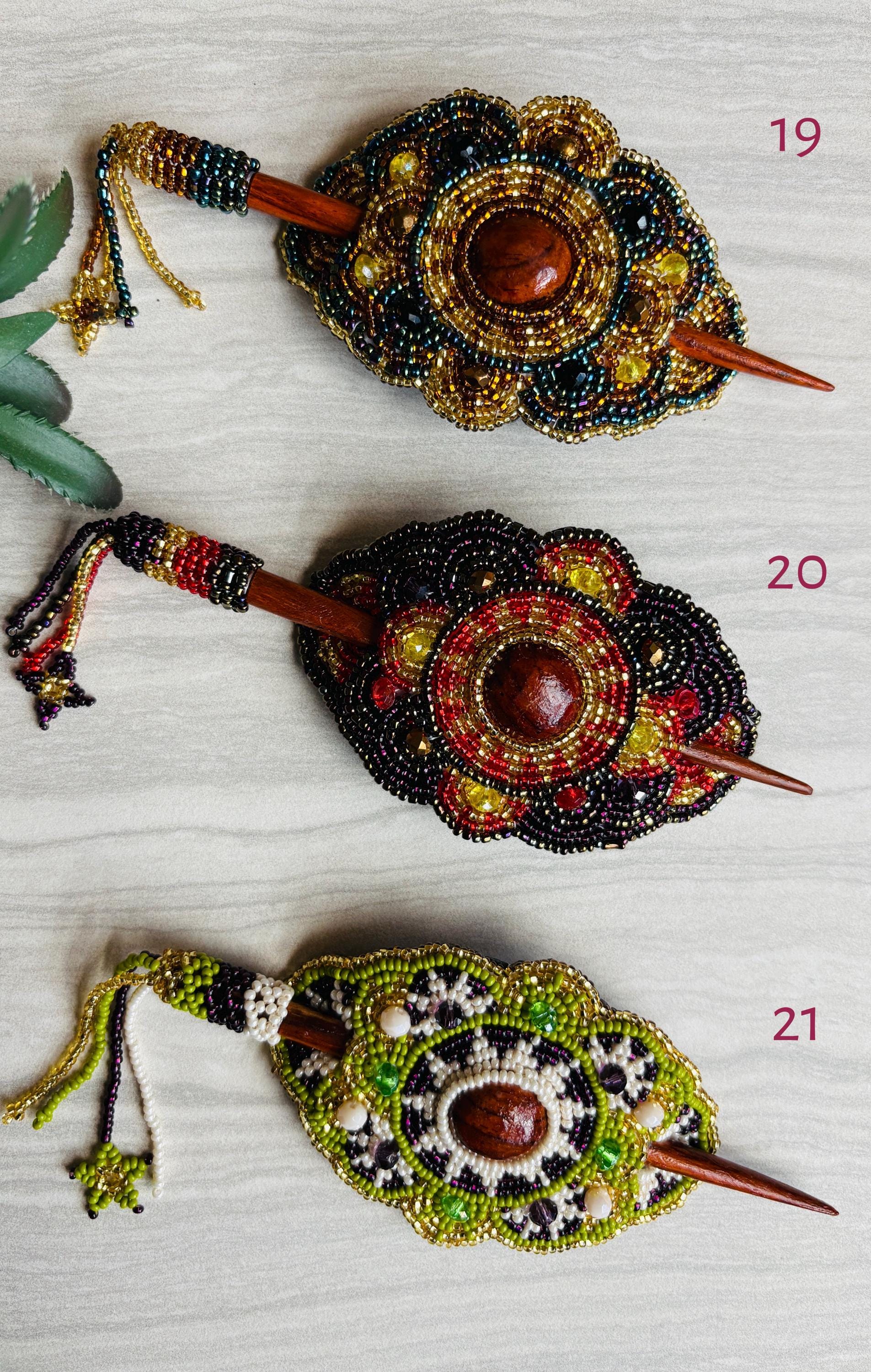 Hand Beaded Hair Stick Barrette: Artisanal Hair Accessory