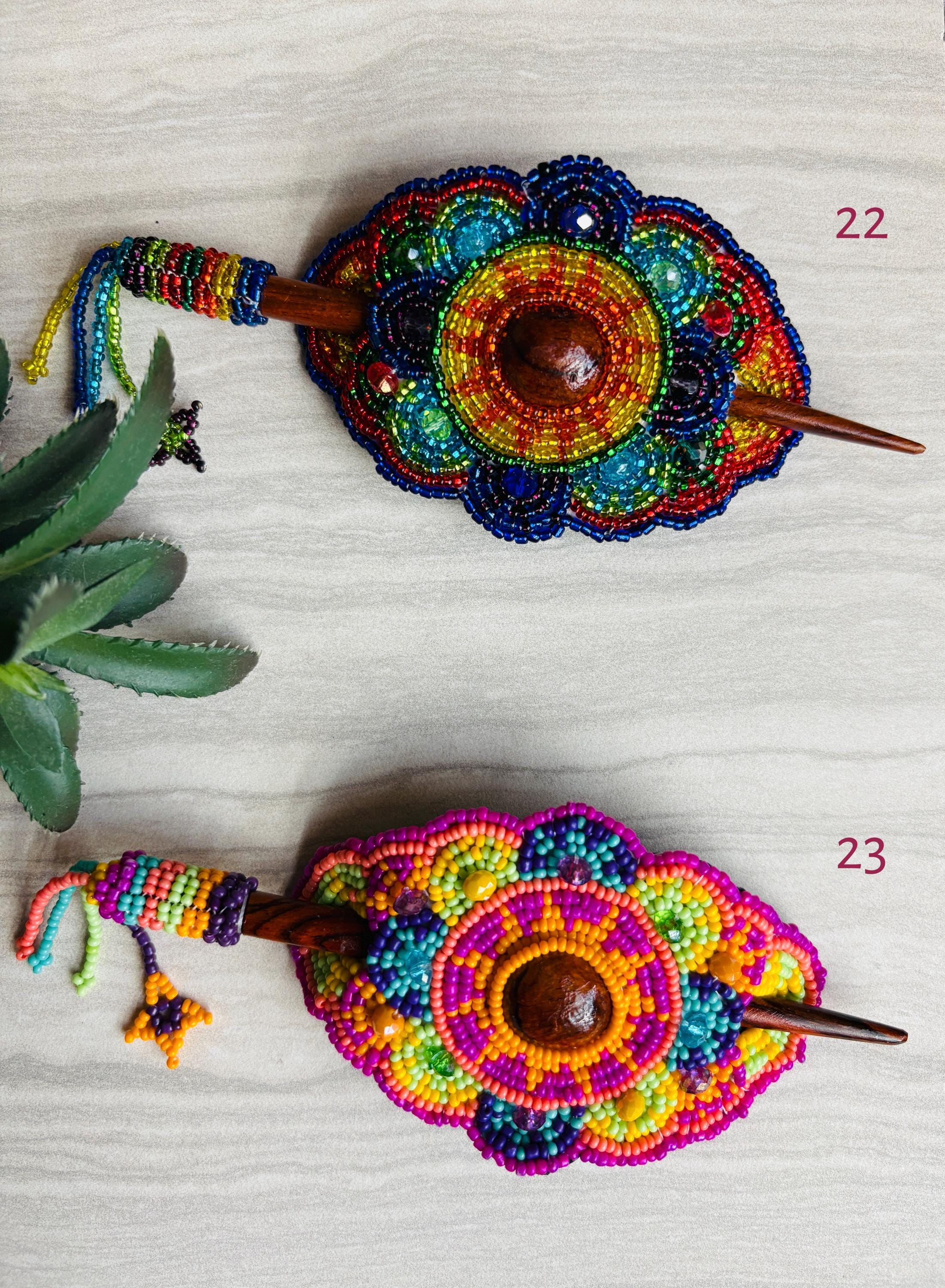 Image of Hand Beaded Hair Stick Barrette: Artisanal Hair Accessory