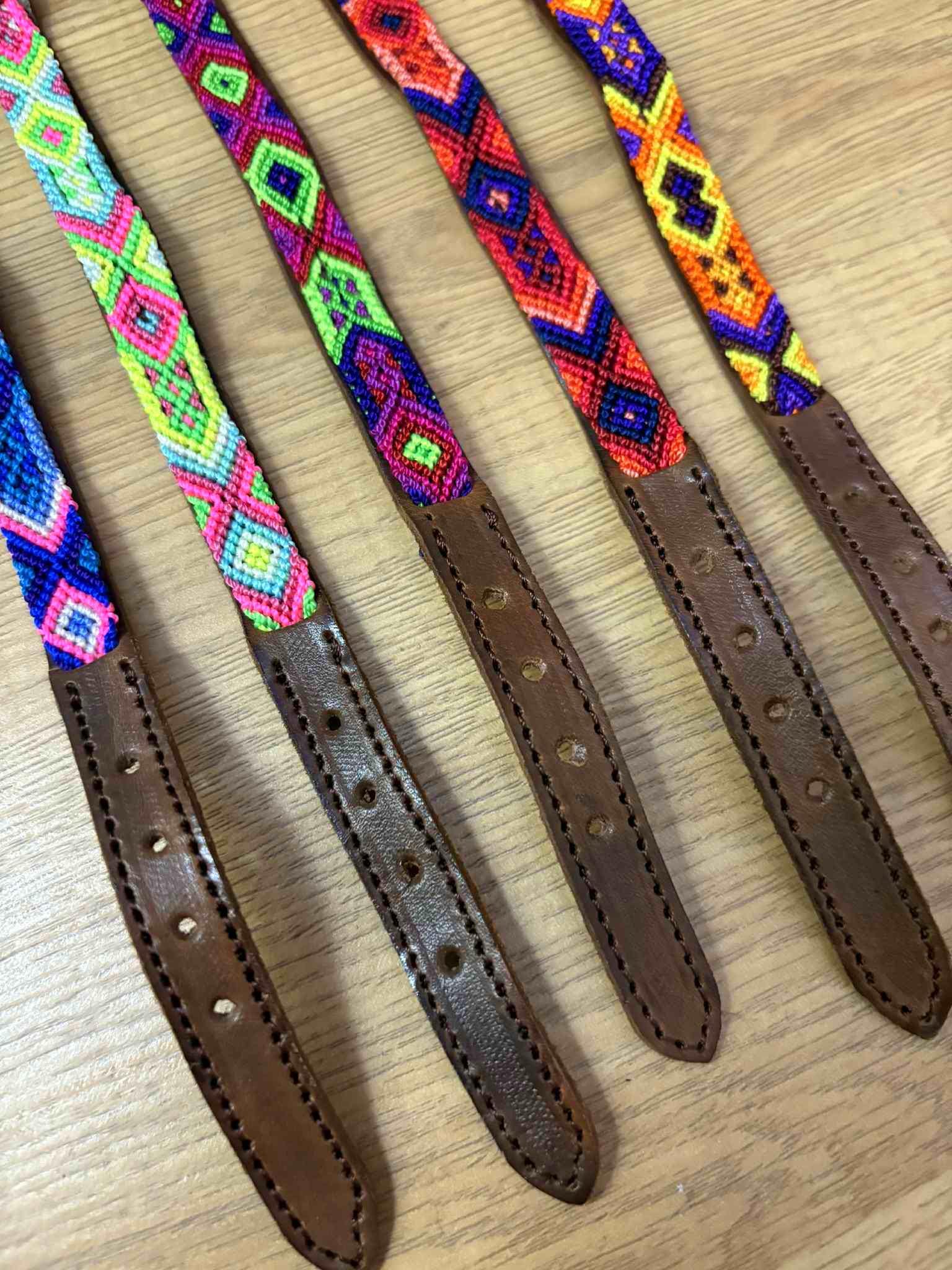 Handmade Leather Small Dog Collar: Mexican Aztec Design