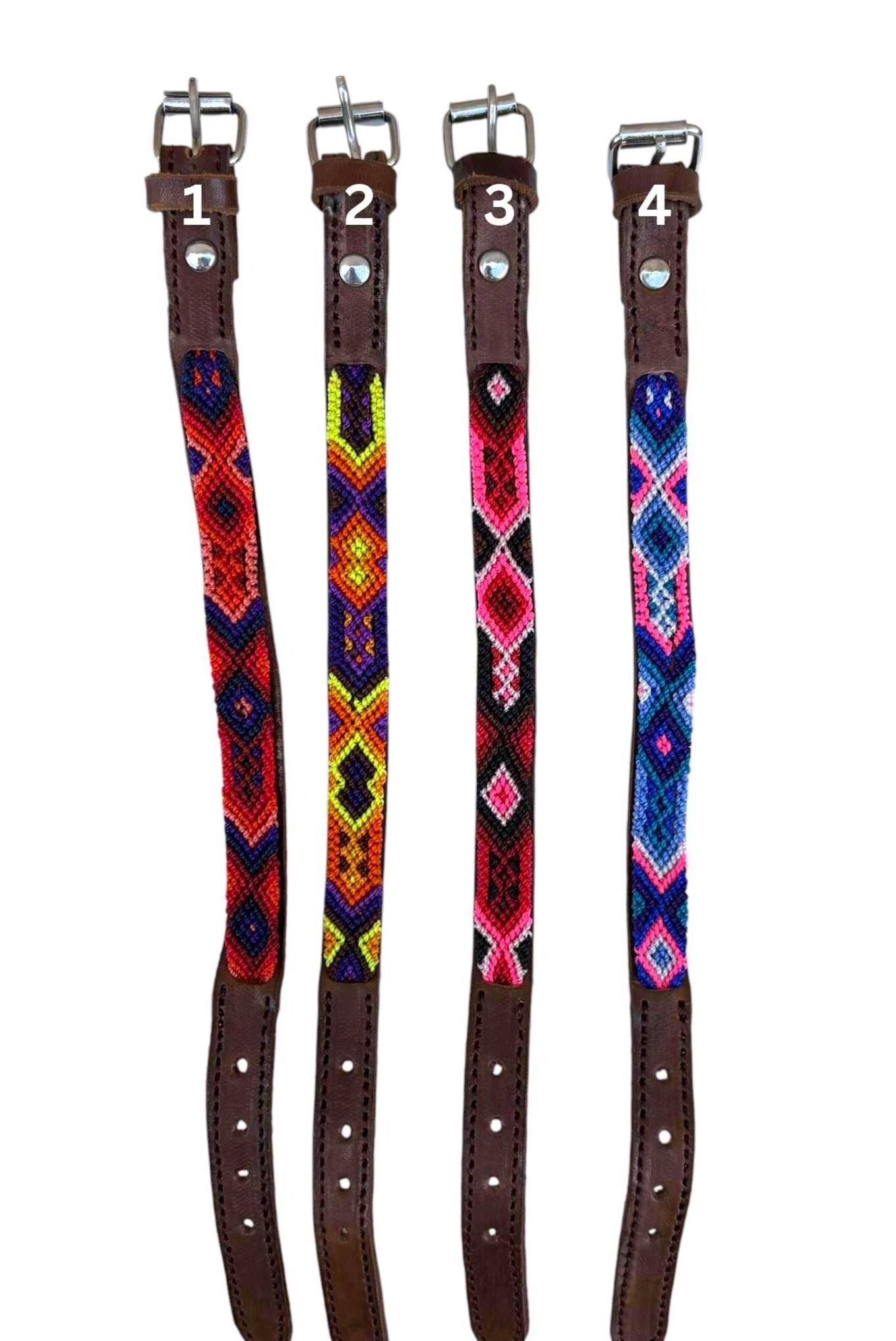 Handmade Leather Small Dog Collar: Mexican Aztec Design