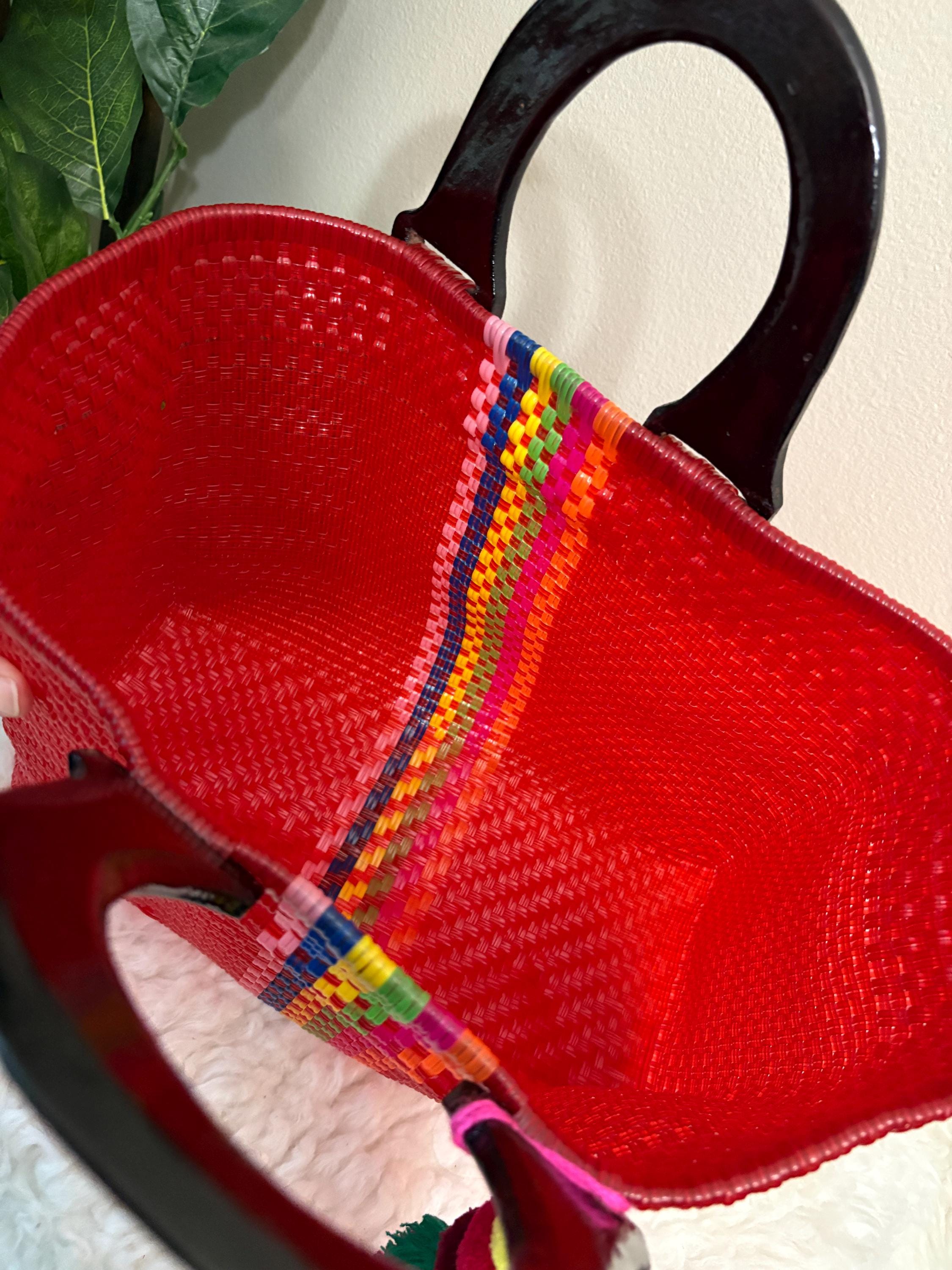 Handwoven Recycled Plastic Tote Bag: Mexican Artisan Beach Grocery Bag
