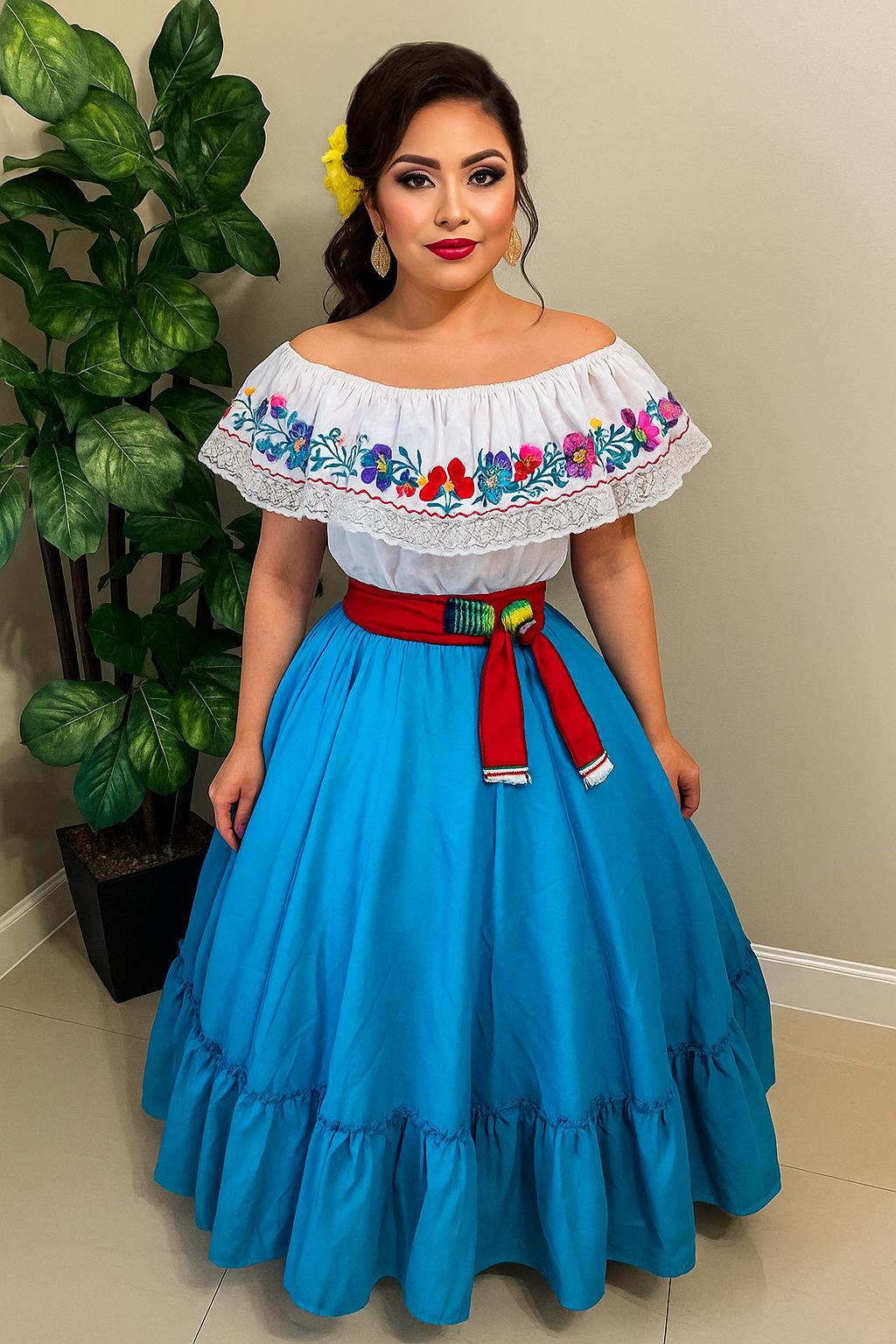 Image of Women's Folklorico 3 piece Outfit, Dance Outfit, Elena Outfit, Halloween Custome, Mexican Culture Costume, Cinco de Mayo - Handmade Women