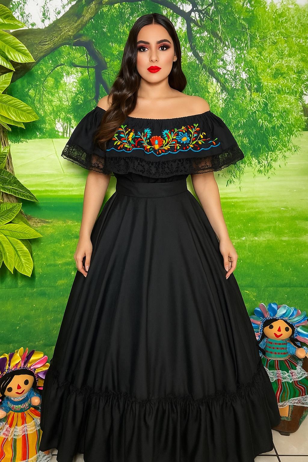 Mexican Folklorico Dance Costume - Elena Outfit for Cinco de Mayo Celebration - Handmade Women's Outfit