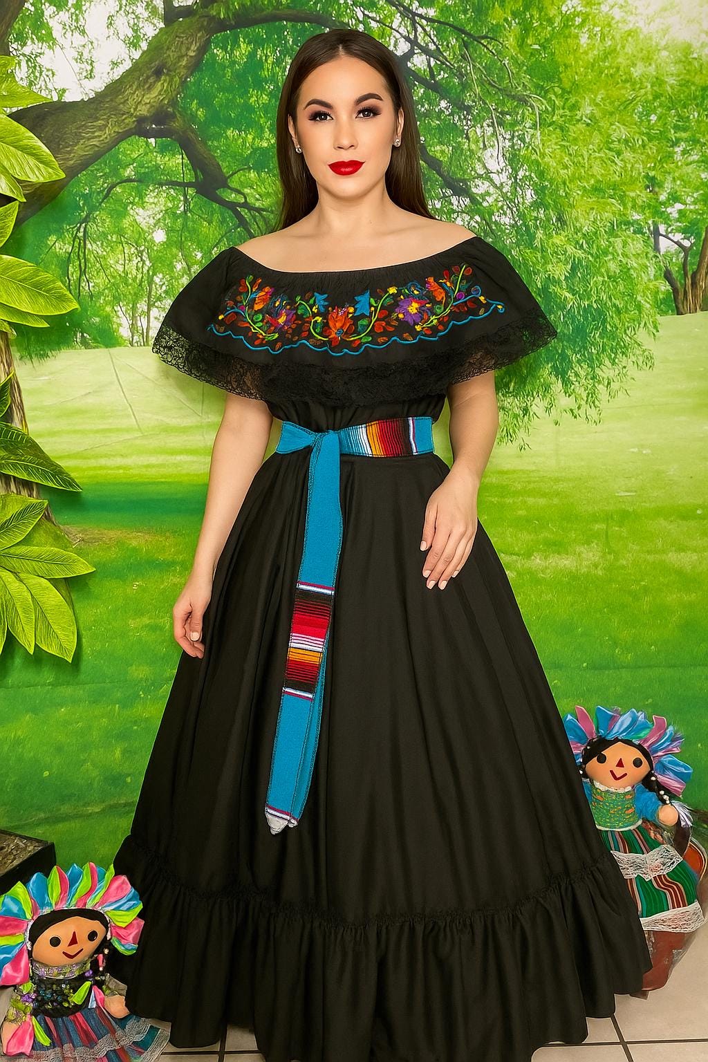 Image of Mexican Folklorico Dance Costume - Elena Outfit for Cinco de Mayo Celebration - Handmade Women's Outfit