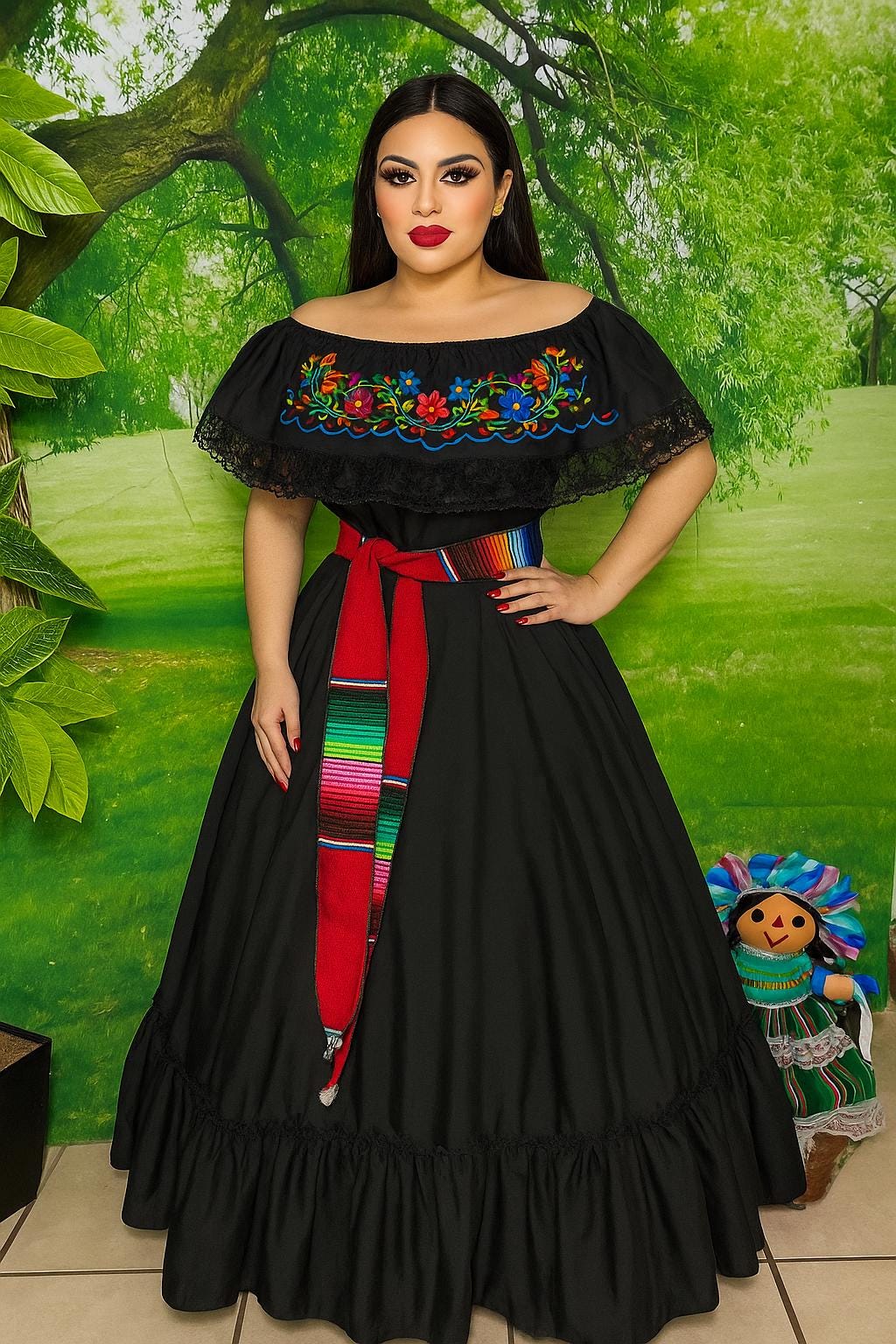 Image of Mexican Folklorico Dance Costume - Elena Outfit for Cinco de Mayo Celebration - Handmade Women's Outfit