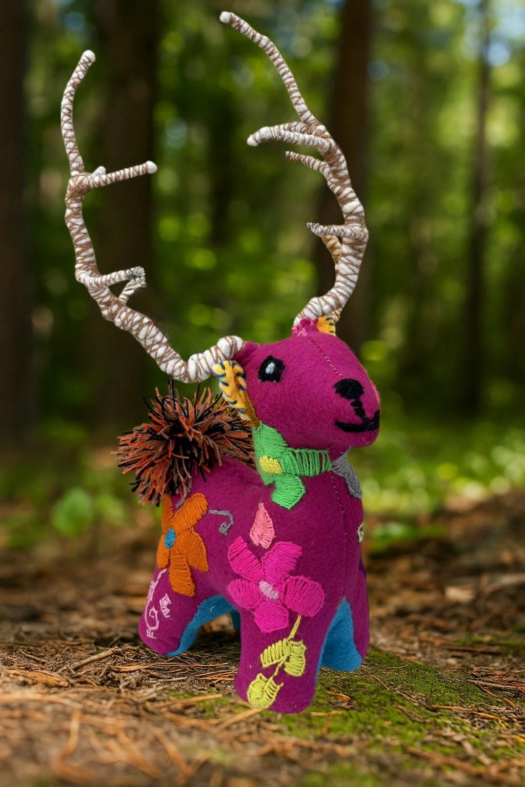 Image of Hand Embroidered Felt Stuffed Animal: Artisanal Mexican Decor/Toy