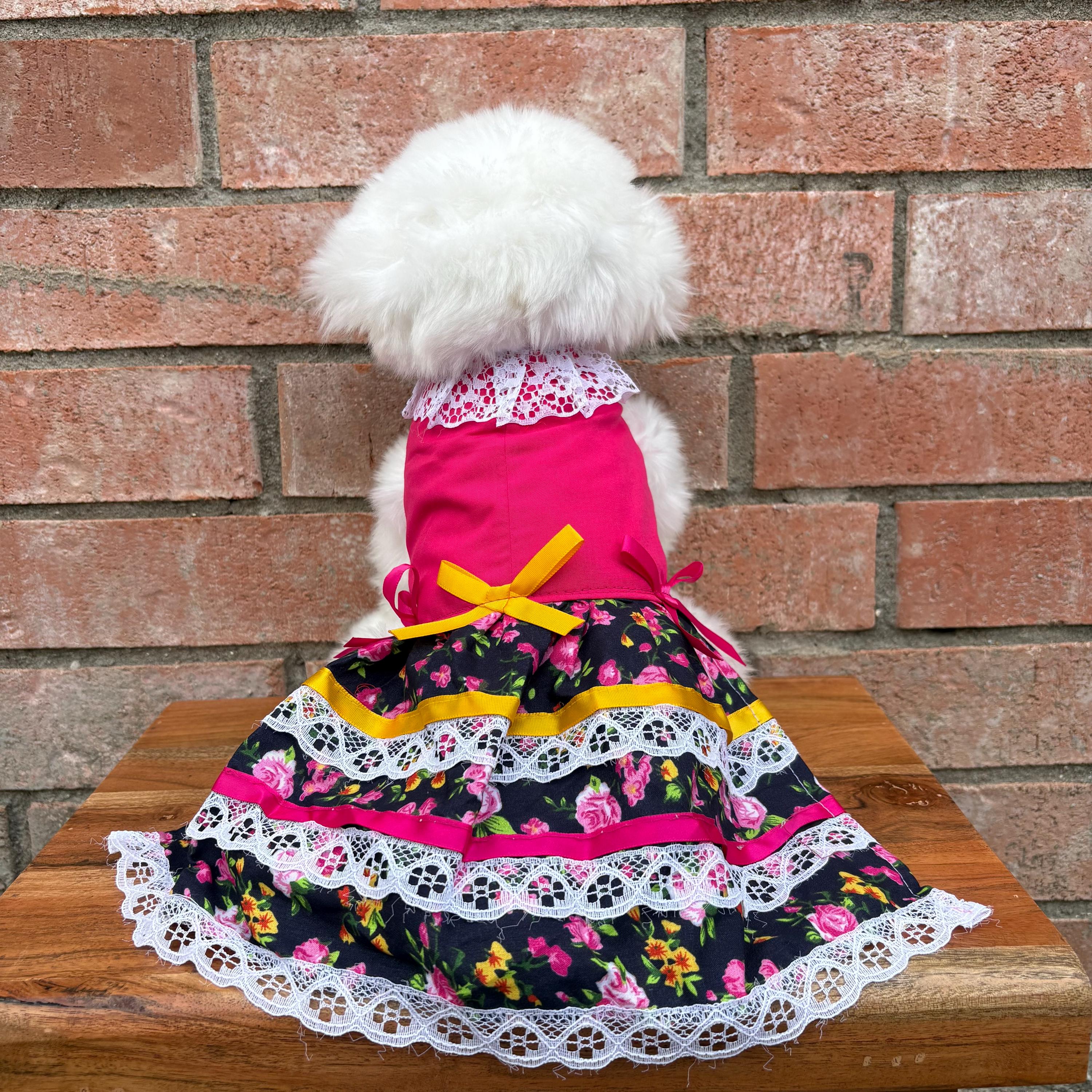 Embroidered Floral Dog Dress: Handmade Sinaloa Style Pet Clothing