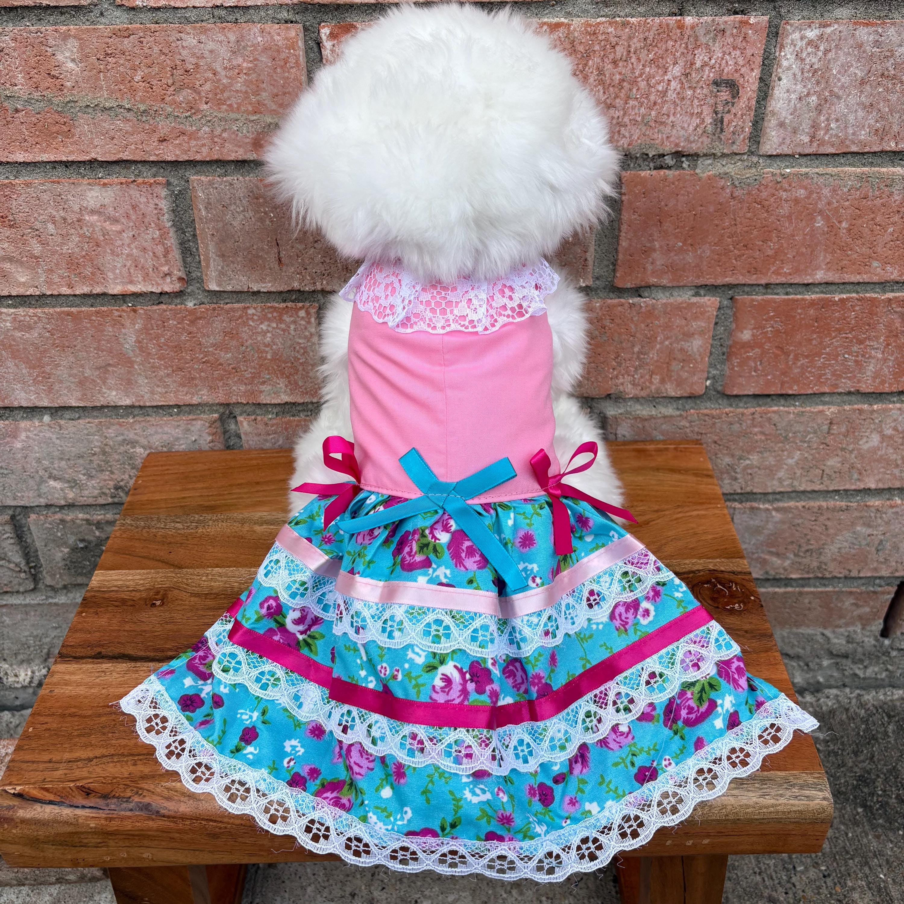 Image of Embroidered Floral Dog Dress: Handmade Sinaloa Style Pet Clothing