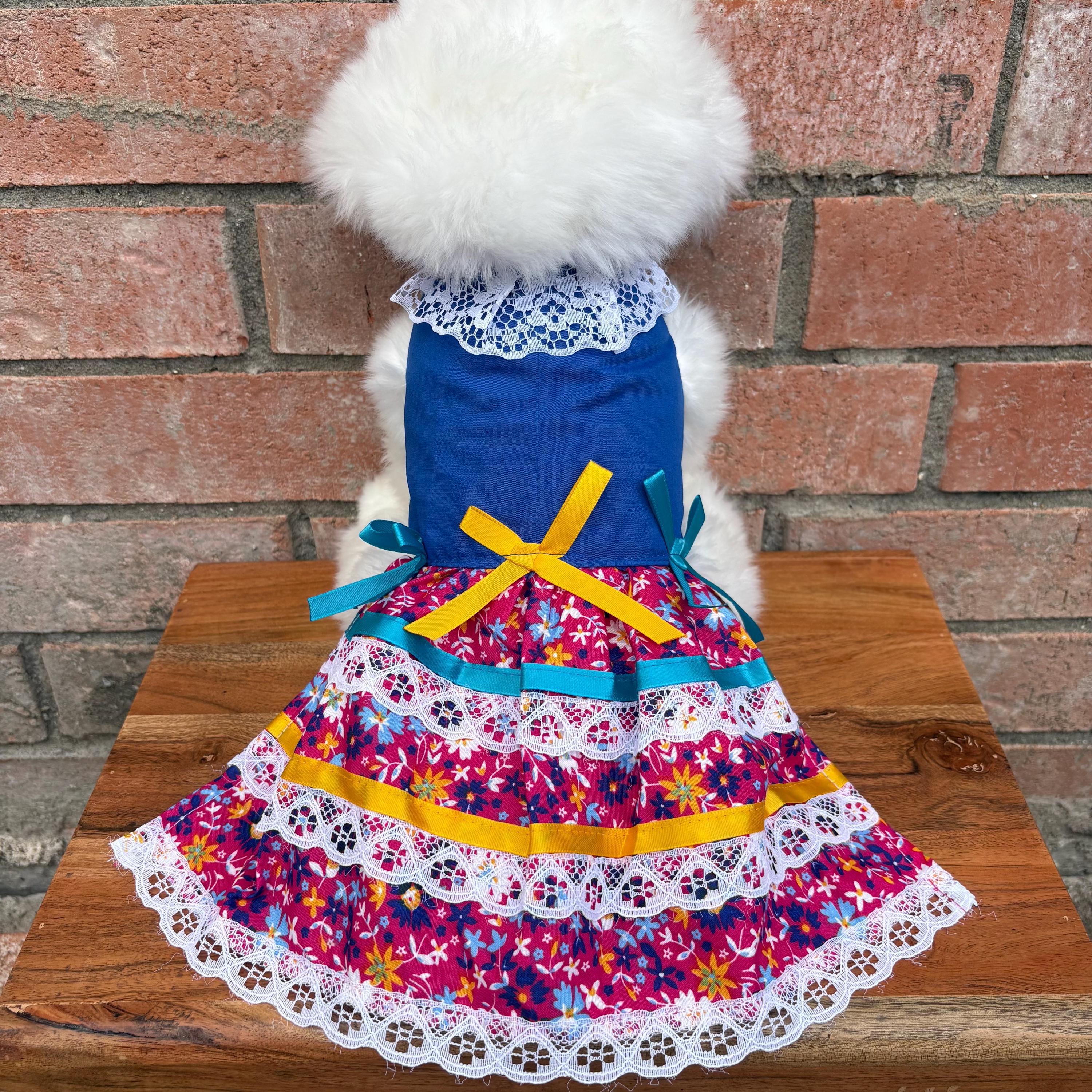 Image of Embroidered Floral Dog Dress: Handmade Sinaloa Style Pet Clothing