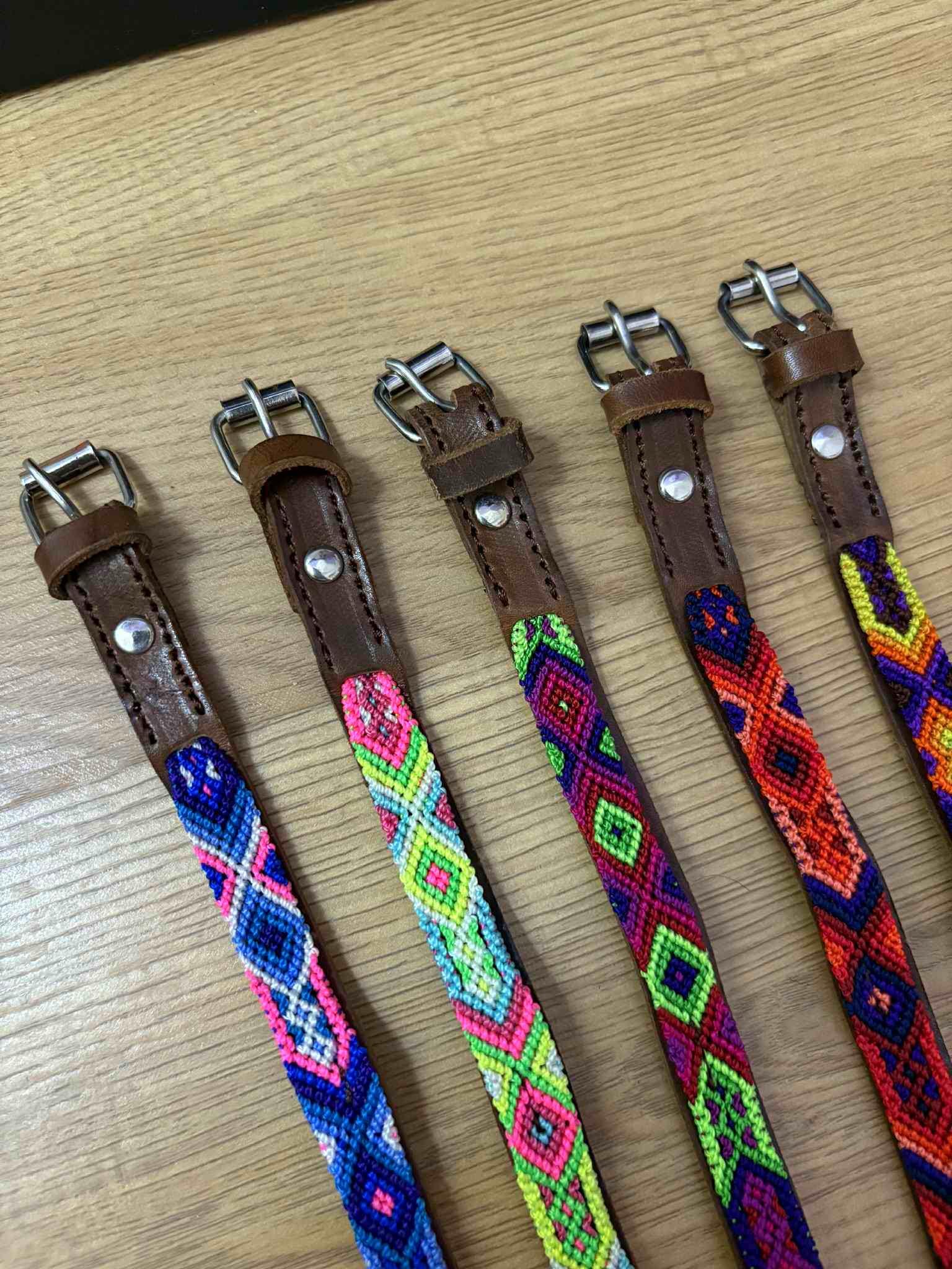 Image of Handmade Leather Small Dog Collar: Mexican Aztec Design